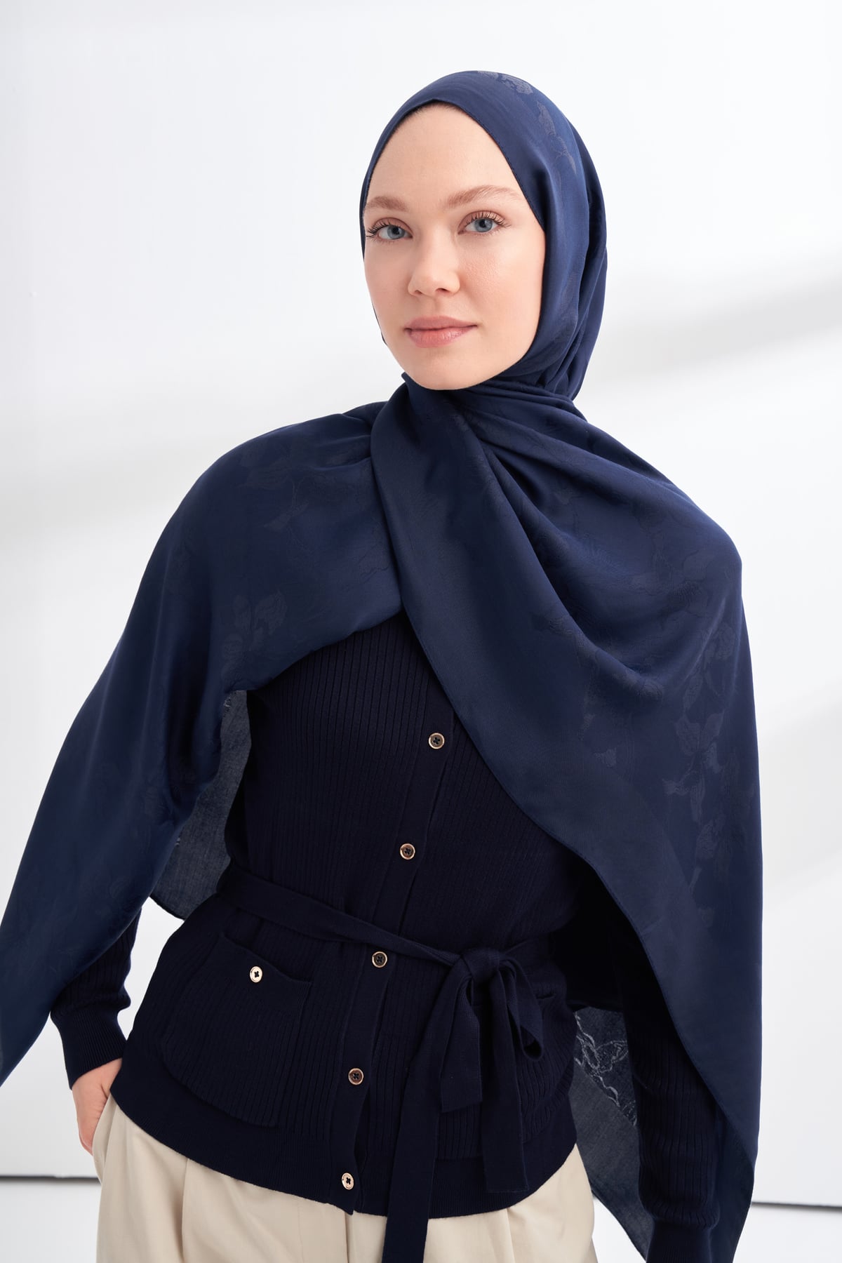 MAREN DESEN FLOŞ VİSKON ŞAL - LACİVERT
