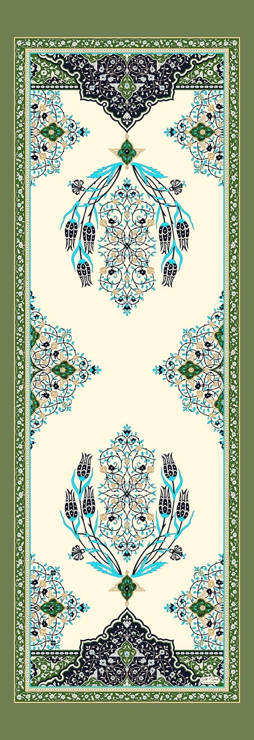 MIHRAB DESEN SATEN İPEK FULAR - HAKİ