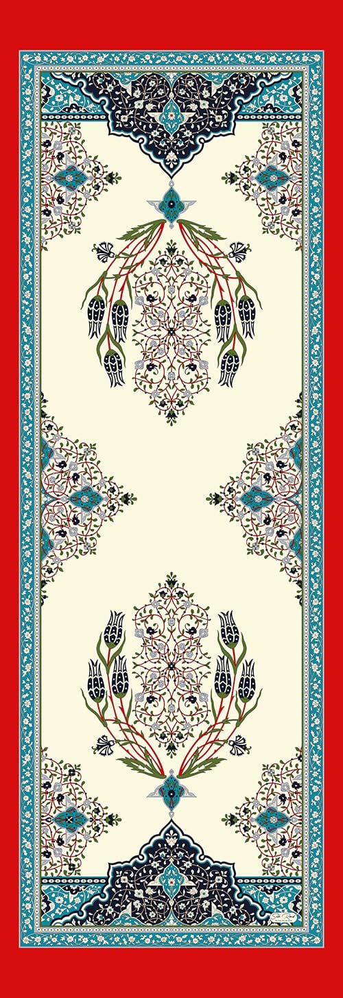 MIHRAB DESEN SATEN İPEK FULAR - KIRMIZI - KREM