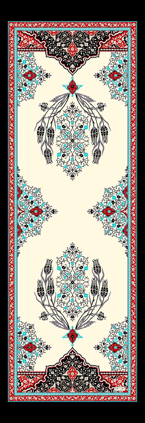 MIHRAB DESEN SATEN İPEK FULAR - SİYAH - KIRMIZI
