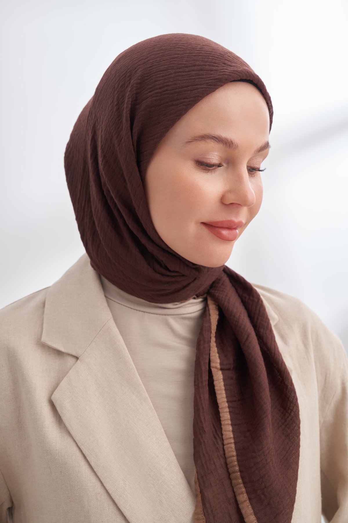 MÜSLİN BİYELİ EŞARP - ACI KAHVE