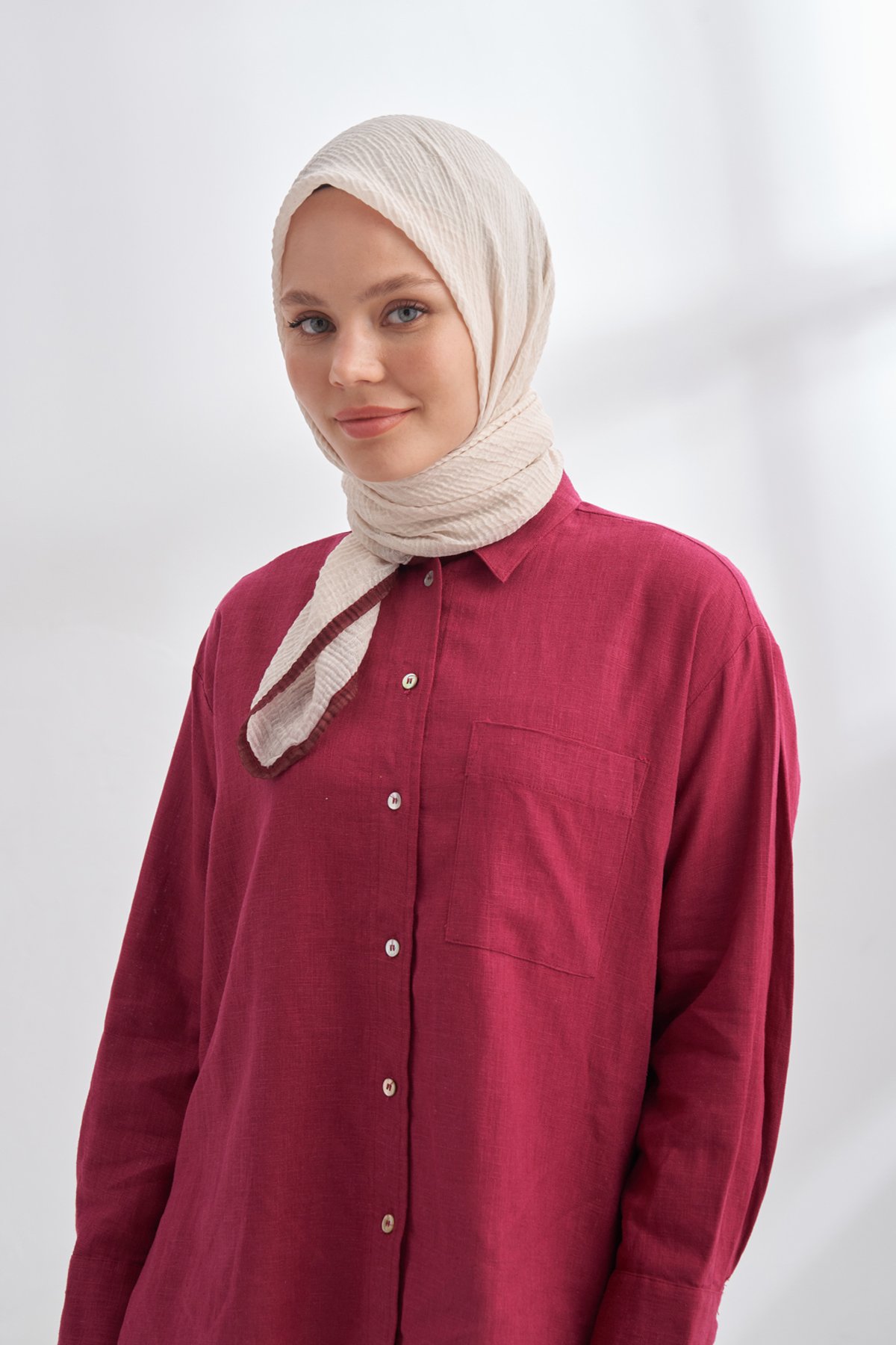 MÜSLİN BİYELİ EŞARP - BEJ