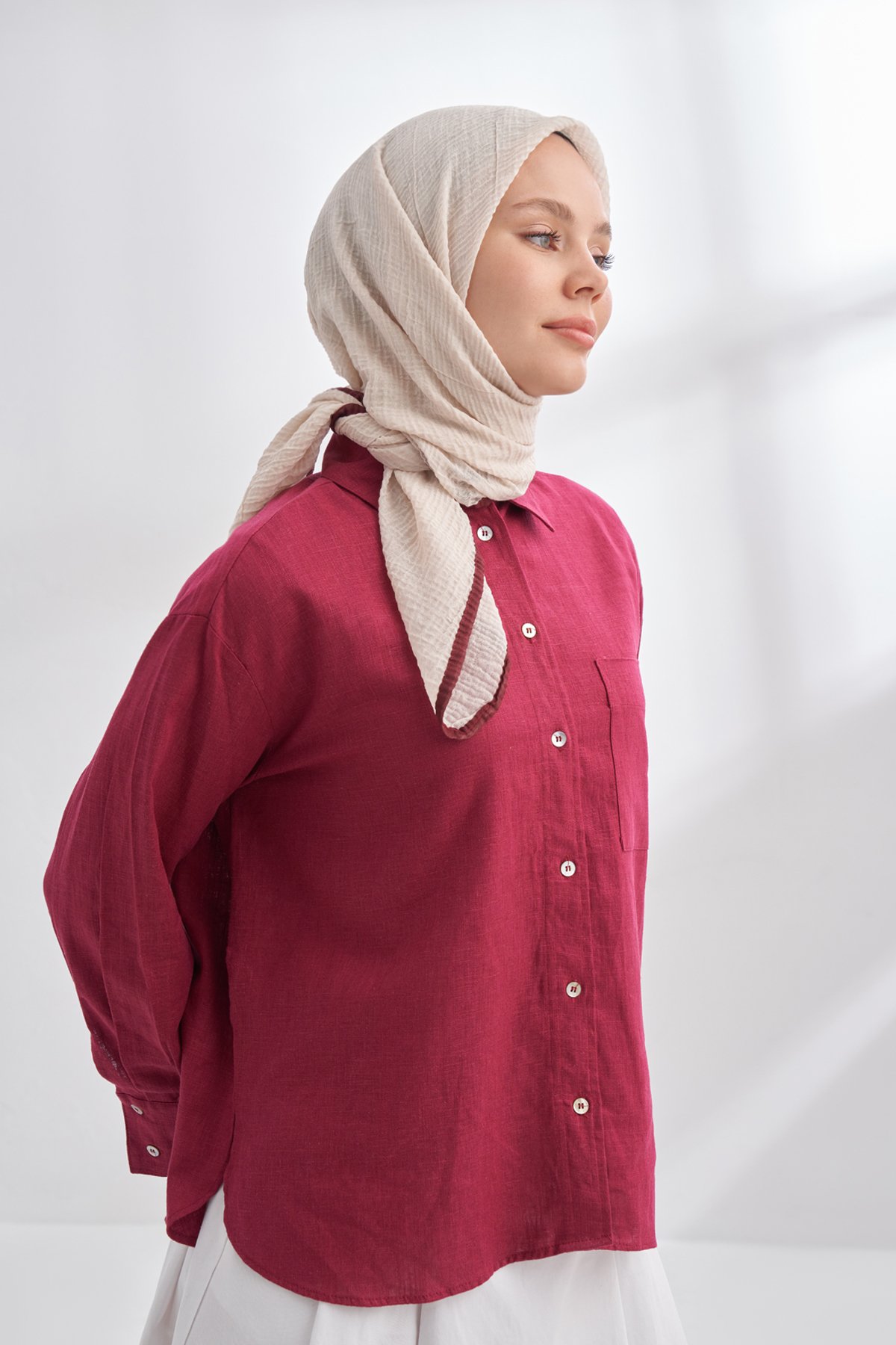 MÜSLİN BİYELİ EŞARP - BEJ