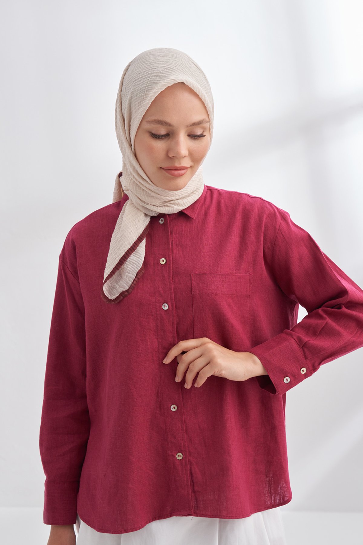 MÜSLİN BİYELİ EŞARP - BEJ