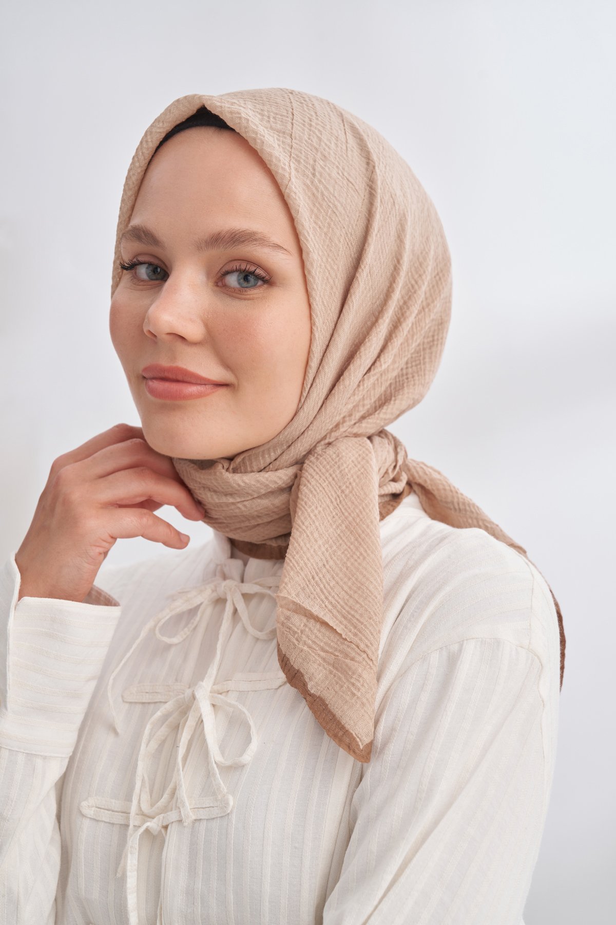 MÜSLİN BİYELİ EŞARP - BEJ