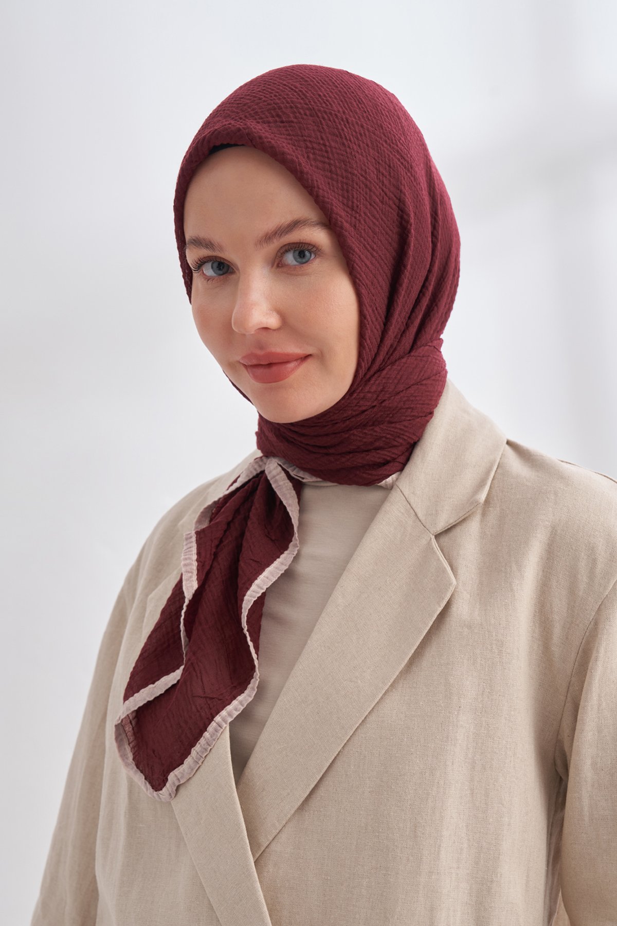 MÜSLİN BİYELİ EŞARP - BURGUNDY