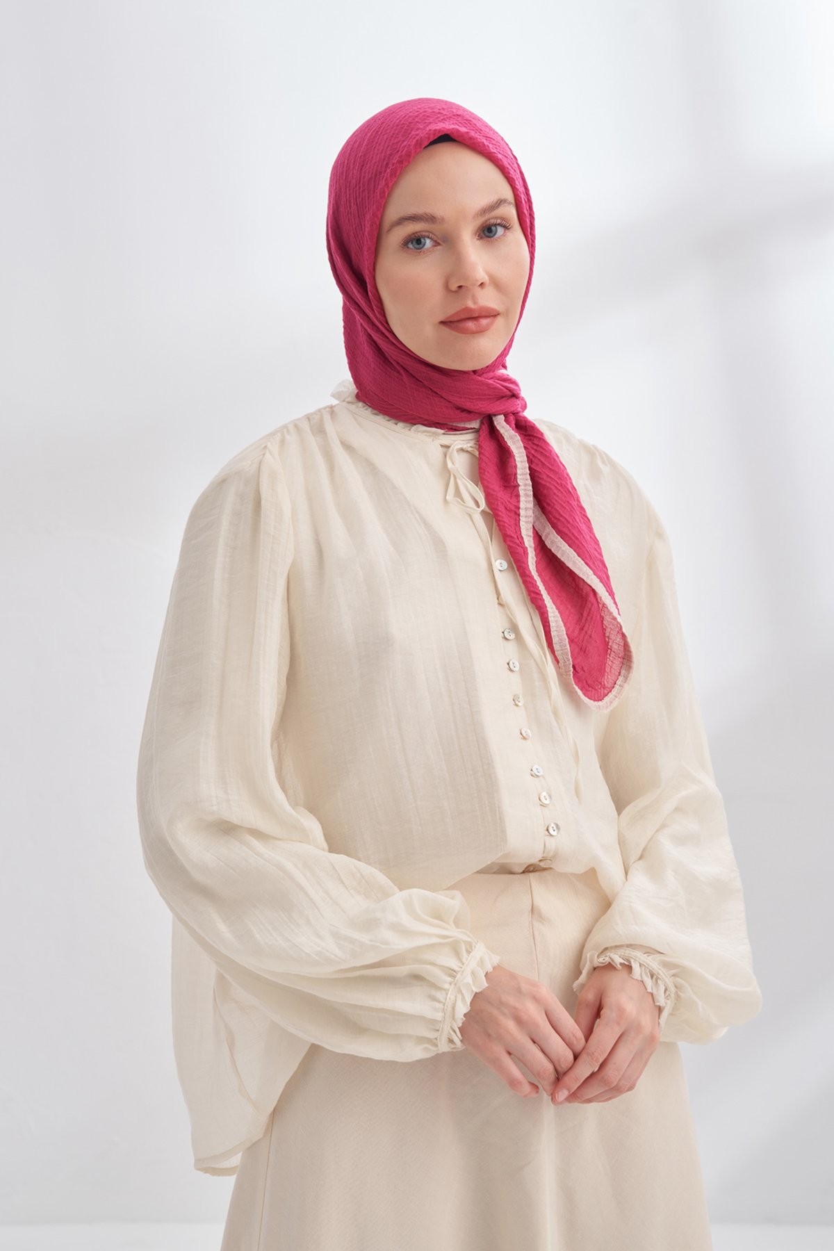 MÜSLİN BİYELİ EŞARP - FUŞYA