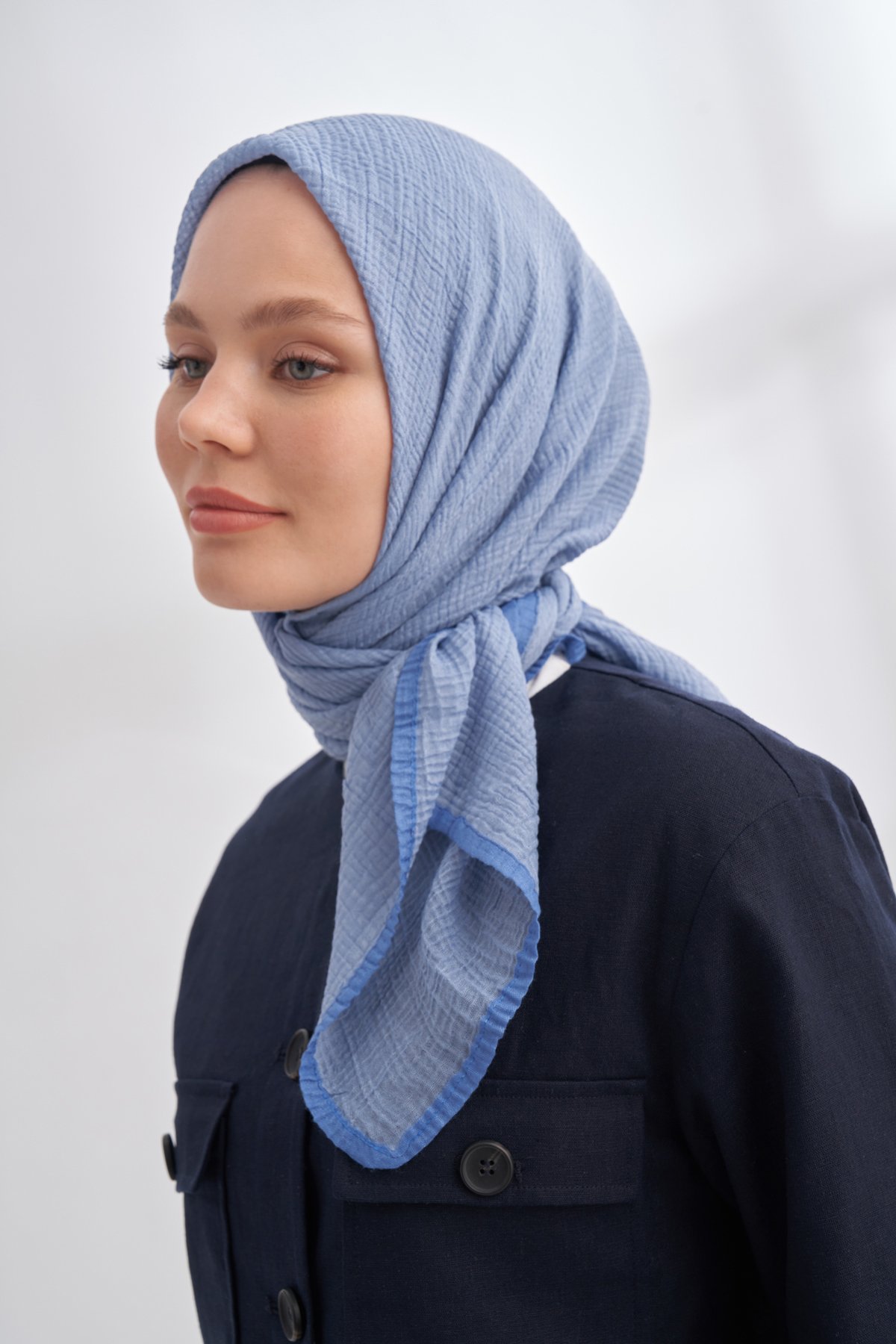 MÜSLİN BİYELİ EŞARP - KOT MAVİSİ