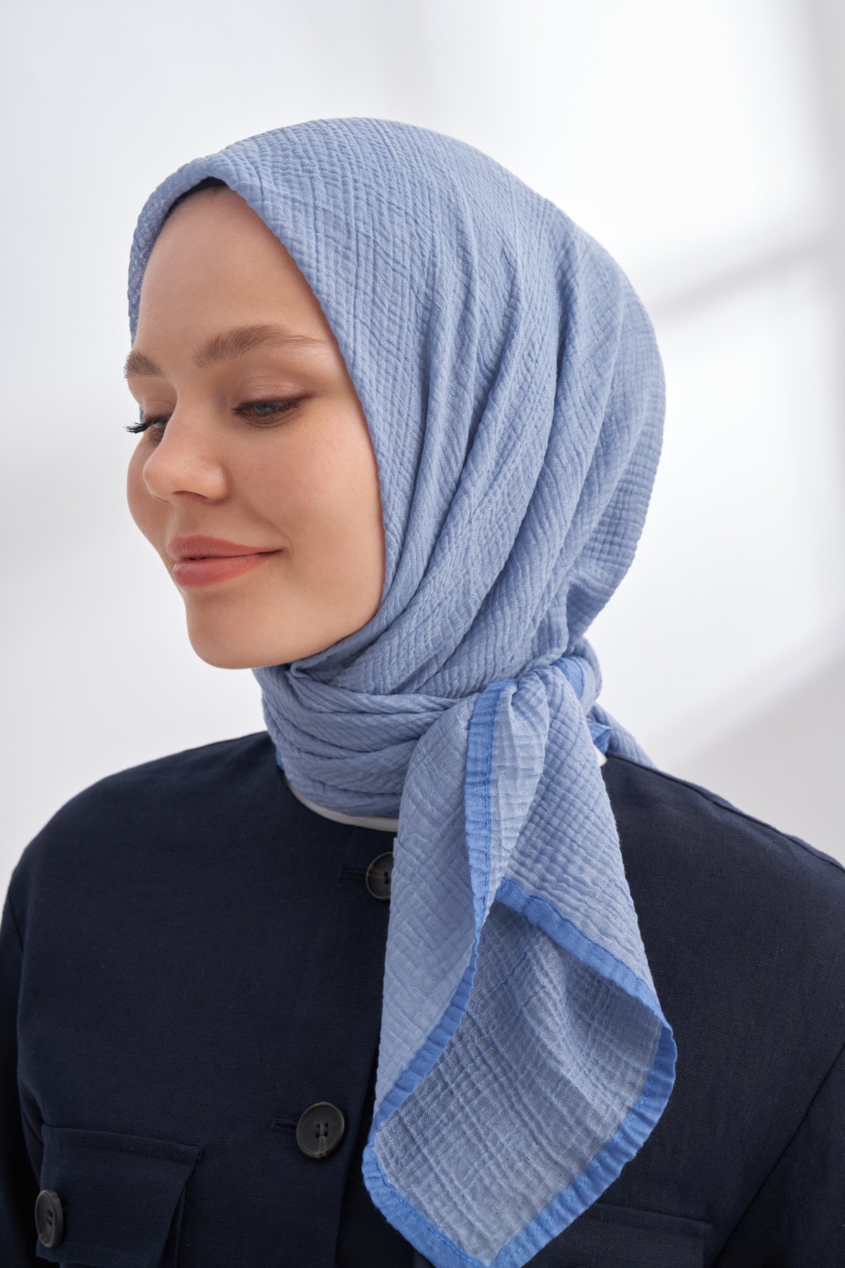 MÜSLİN BİYELİ EŞARP - KOT MAVİSİ