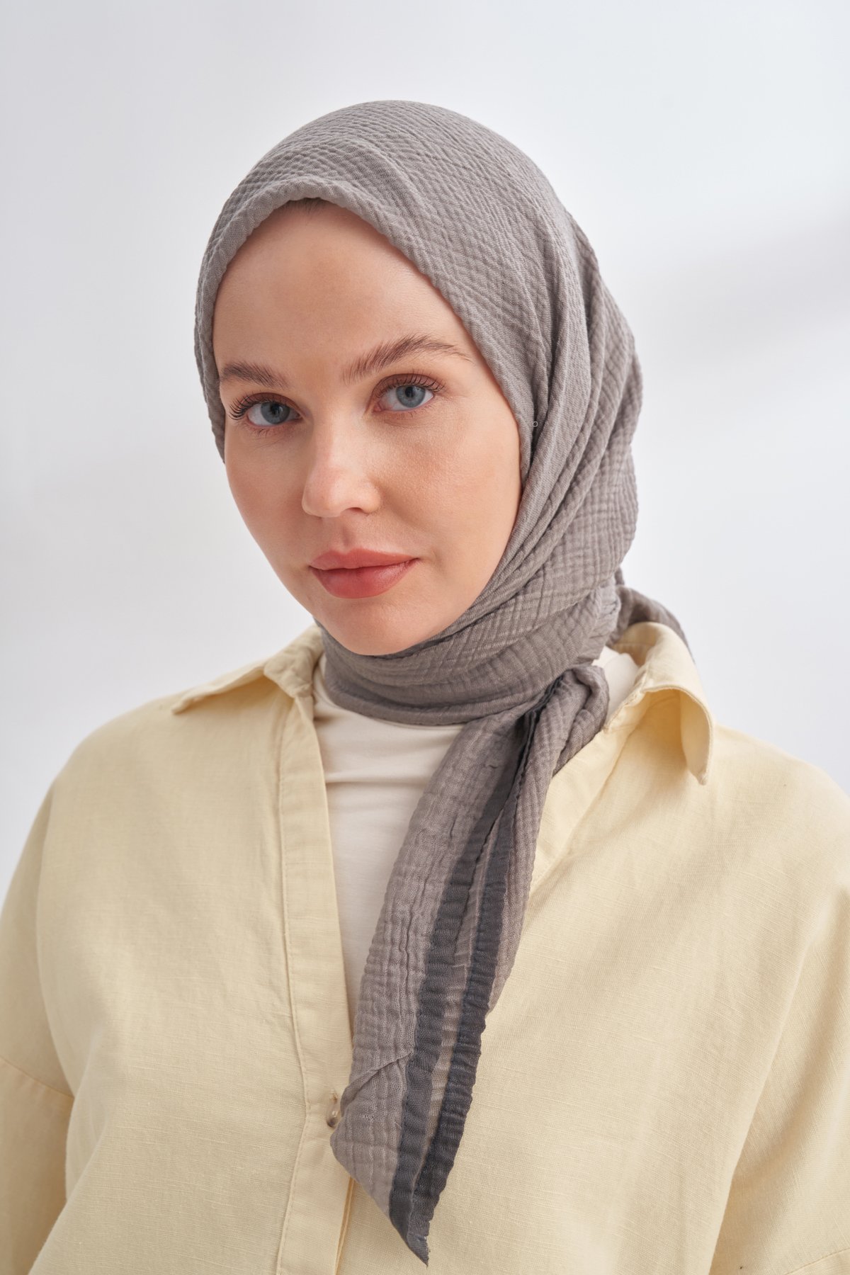 MÜSLİN BİYELİ EŞARP - KOYU GRİ