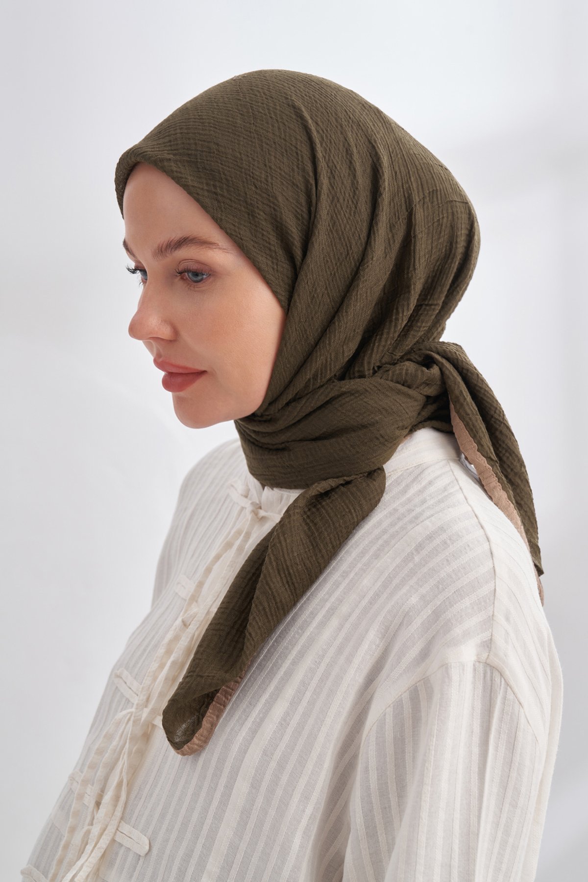 MÜSLİN BİYELİ EŞARP - KOYU HAKİ