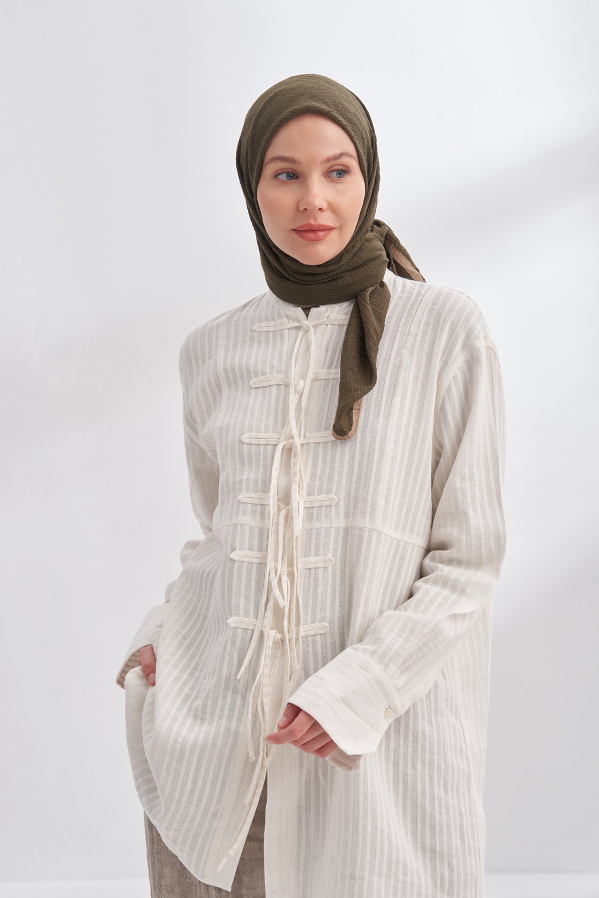 MÜSLİN BİYELİ EŞARP - KOYU HAKİ