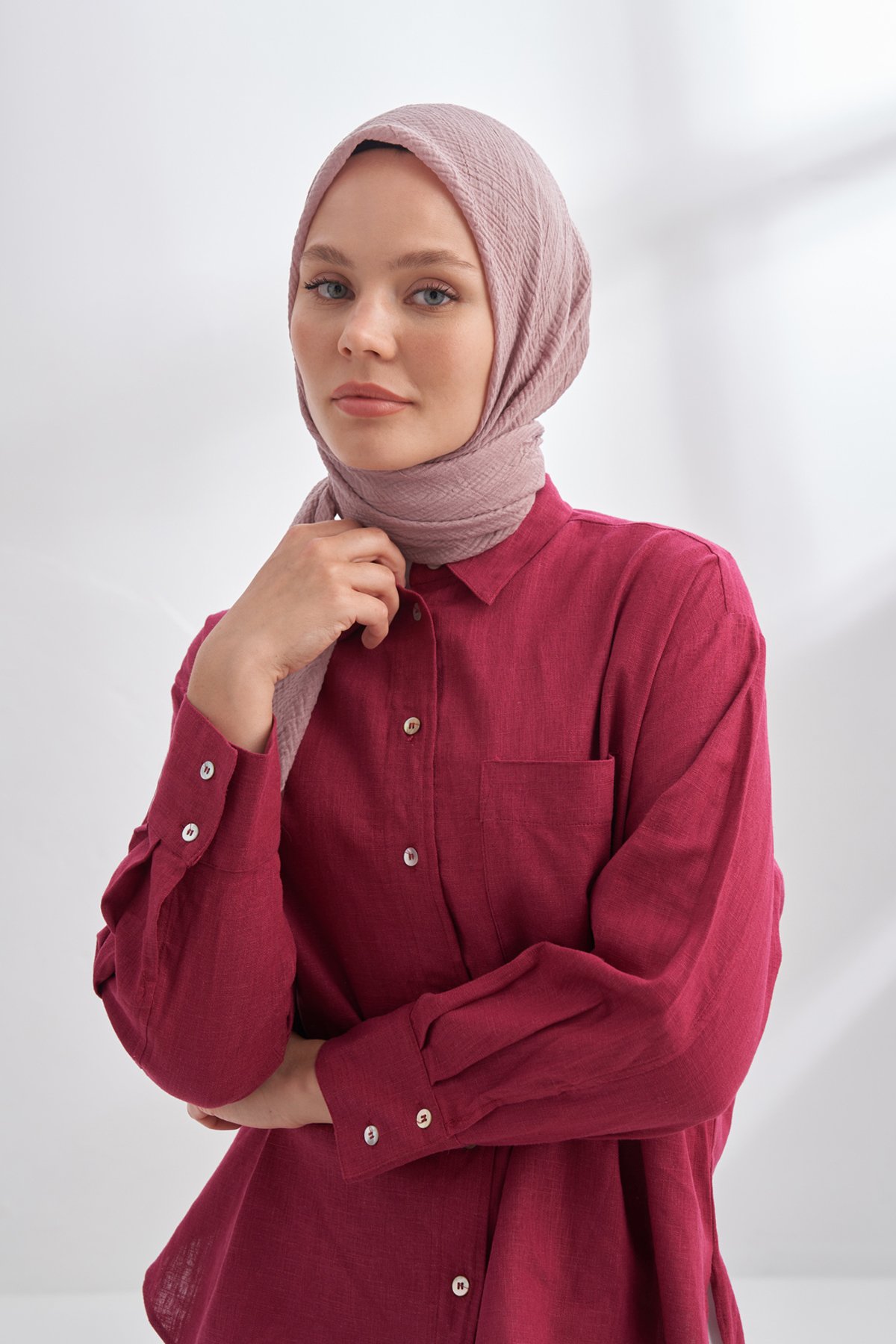 MÜSLİN BİYELİ EŞARP - KOYU PUDRA