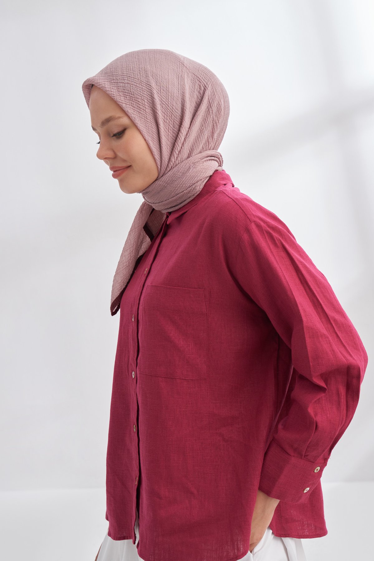 MÜSLİN BİYELİ EŞARP - KOYU PUDRA