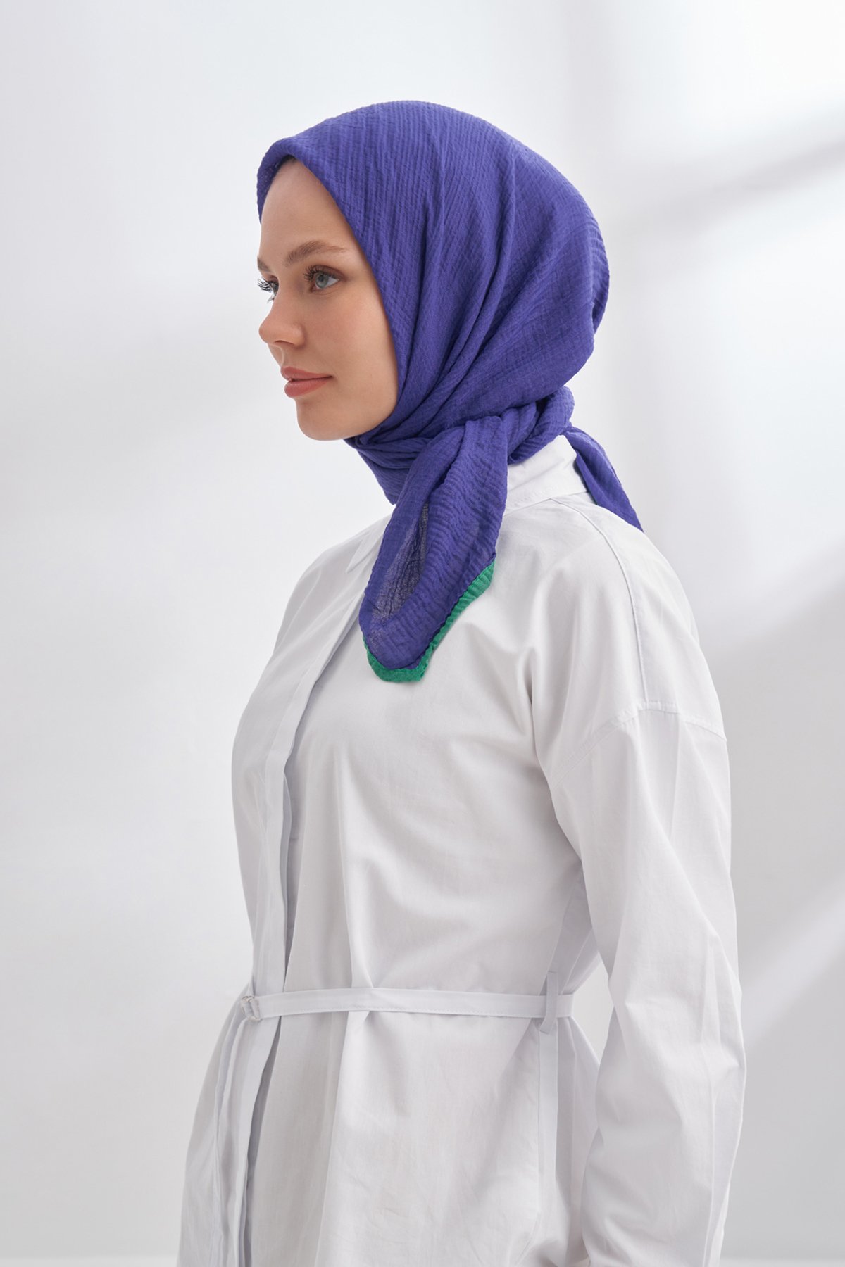 MÜSLİN BİYELİ EŞARP - MORCİVERT