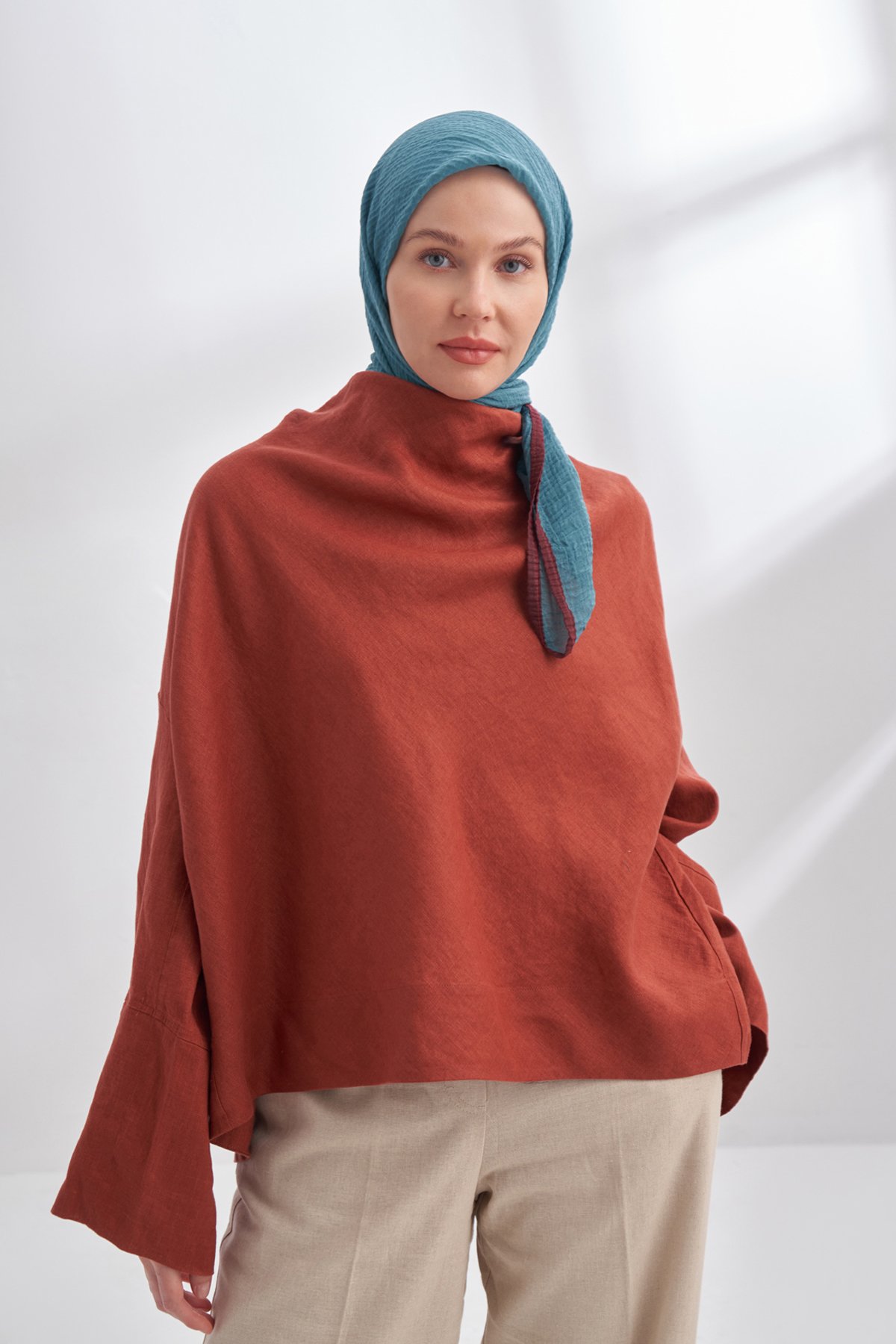 MÜSLİN BİYELİ EŞARP - PETROL