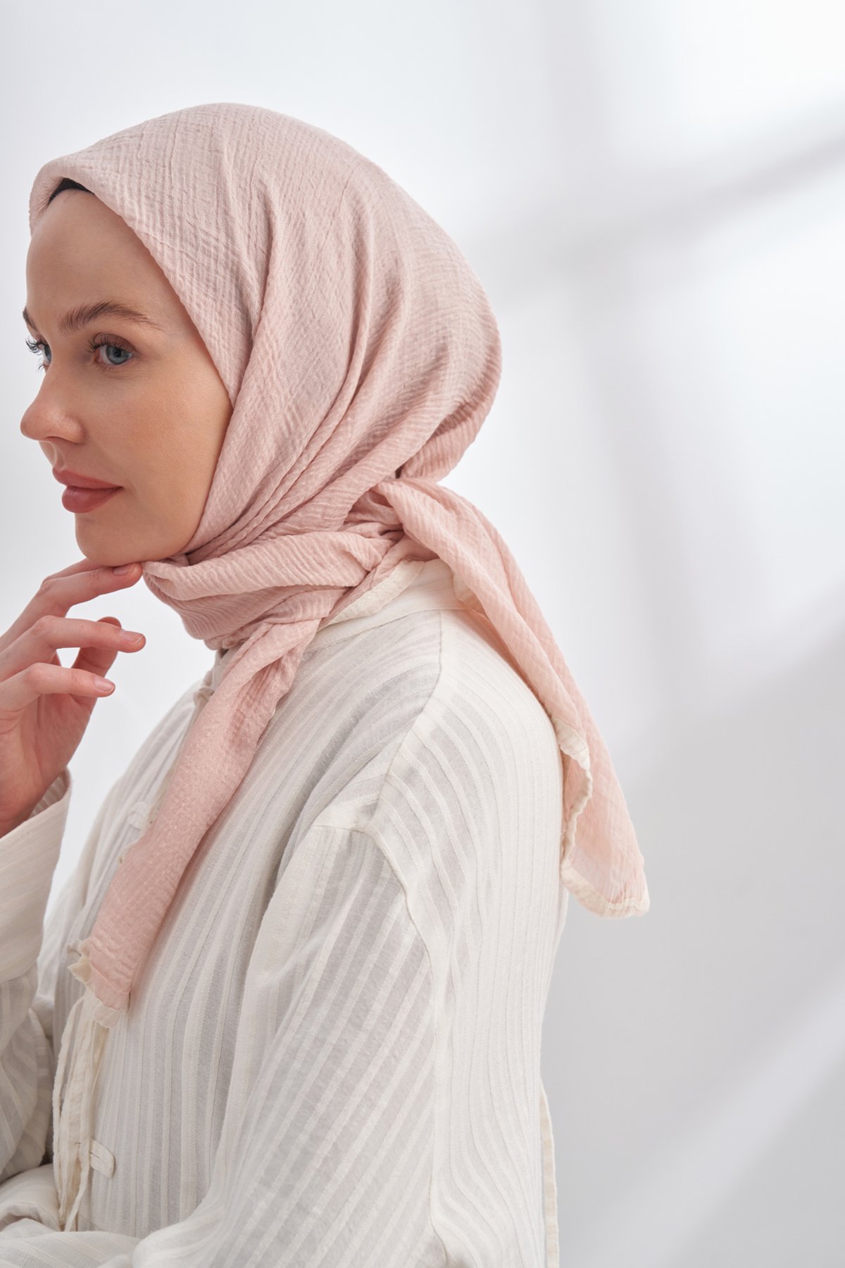 MÜSLİN BİYELİ EŞARP - PUDRA