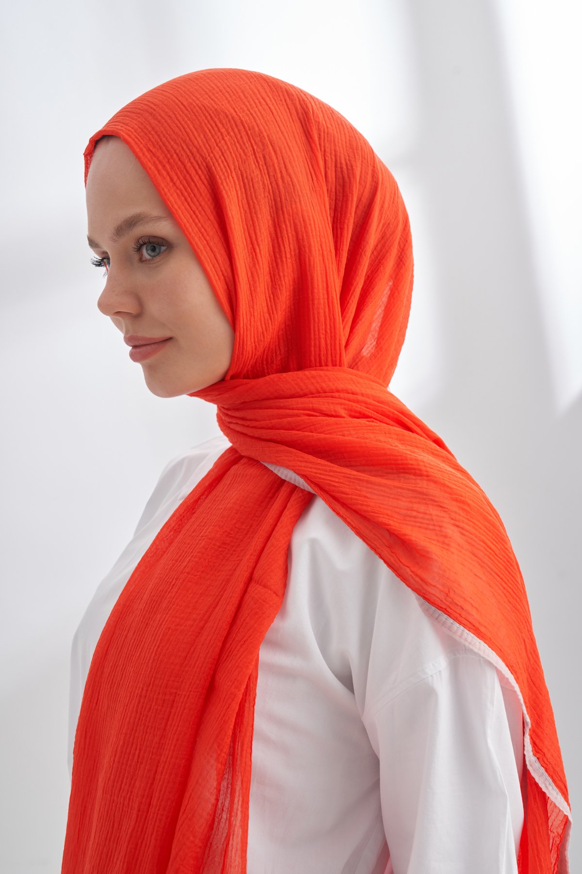 MÜSLİN BİYELİ ŞAL - ORANGE