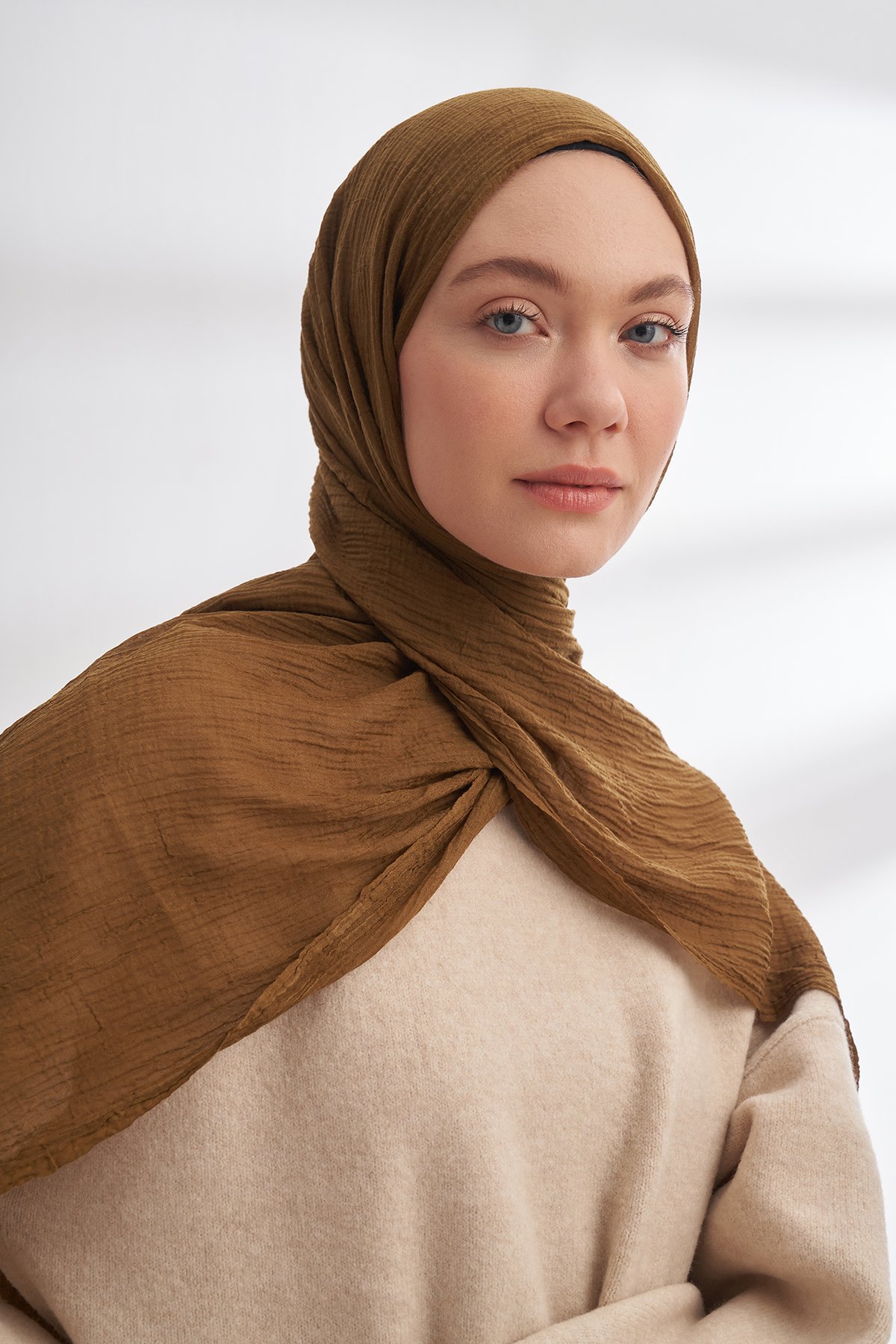 MÜSLİN DAMA DESEN ŞAL - KOYU YAĞ YEŞİLİ