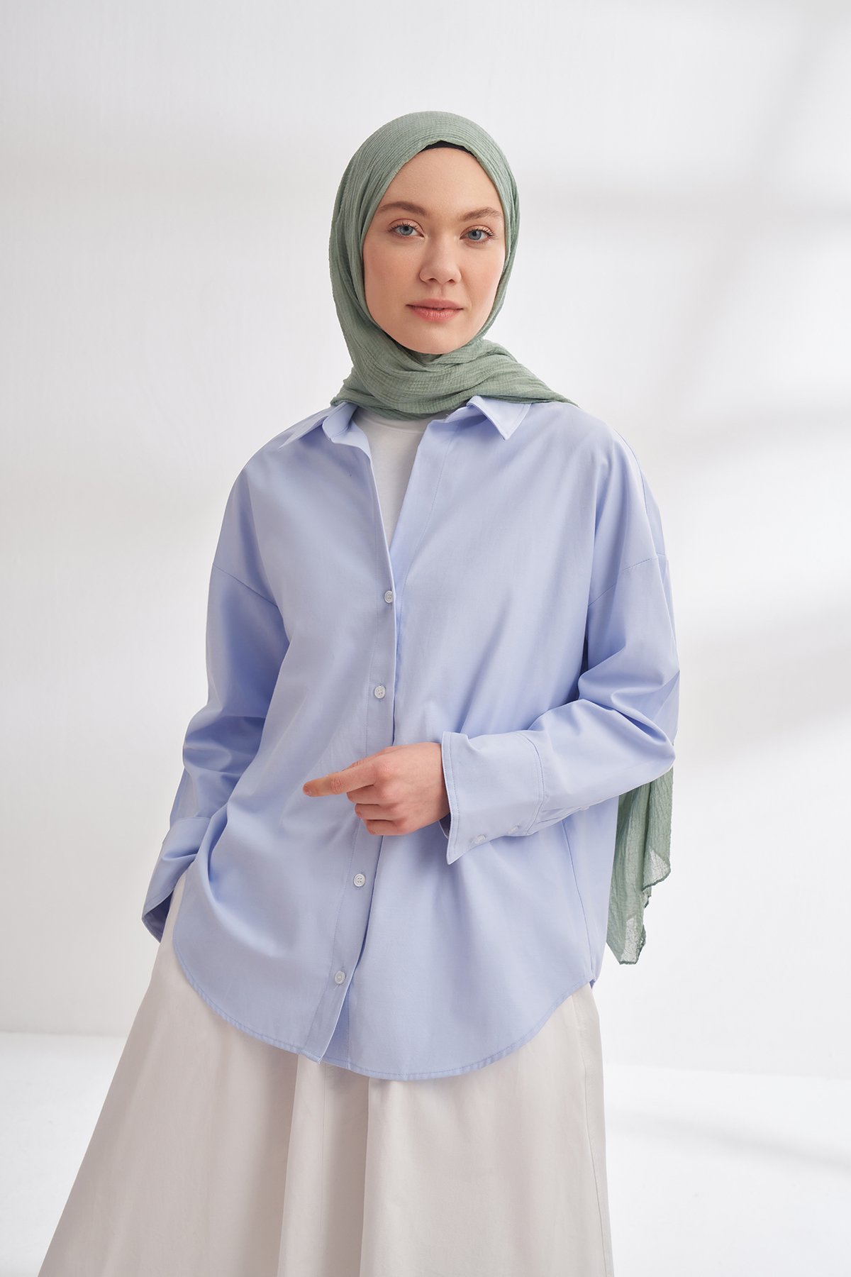 MÜSLİN DAMA DESEN ŞAL - MİNT YEŞİLİ