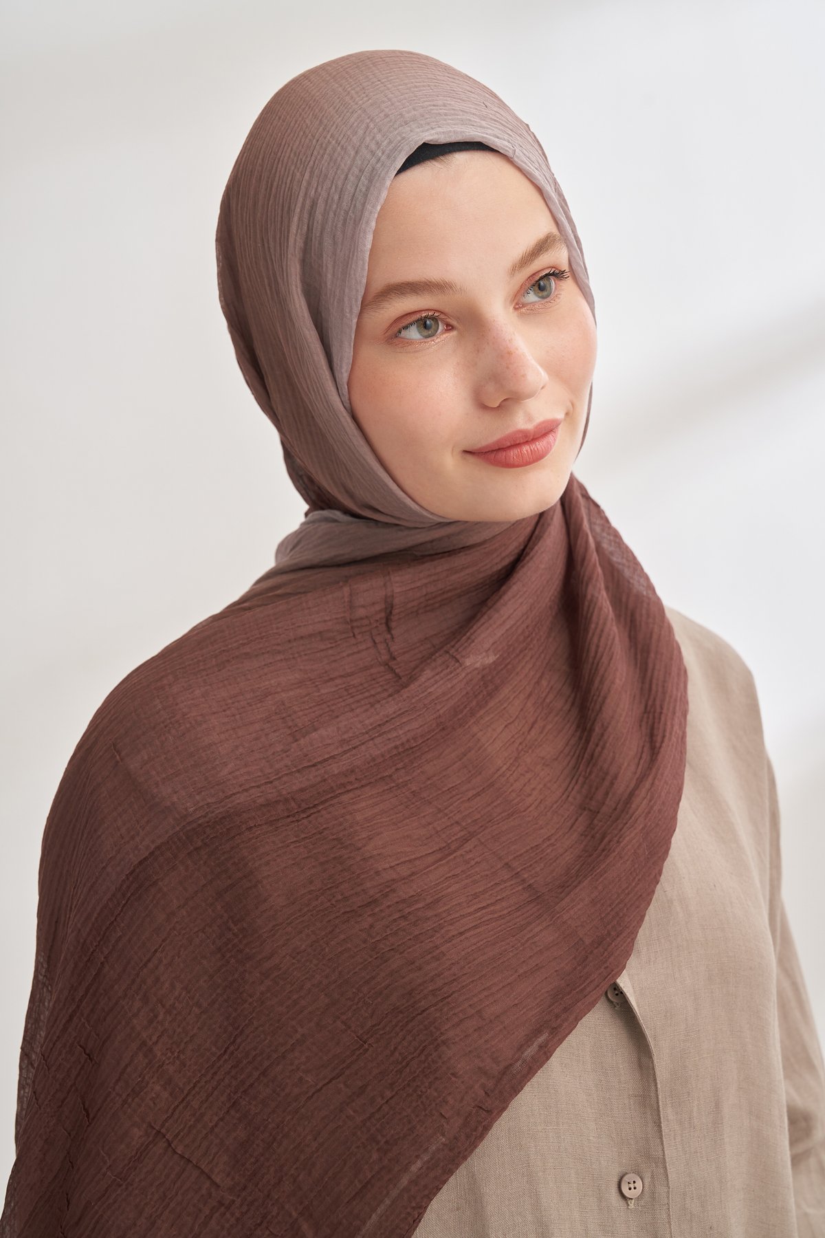 MÜSLİN DEGRADE BİYELİ ŞAL - ACI KAHVE - KAHVE