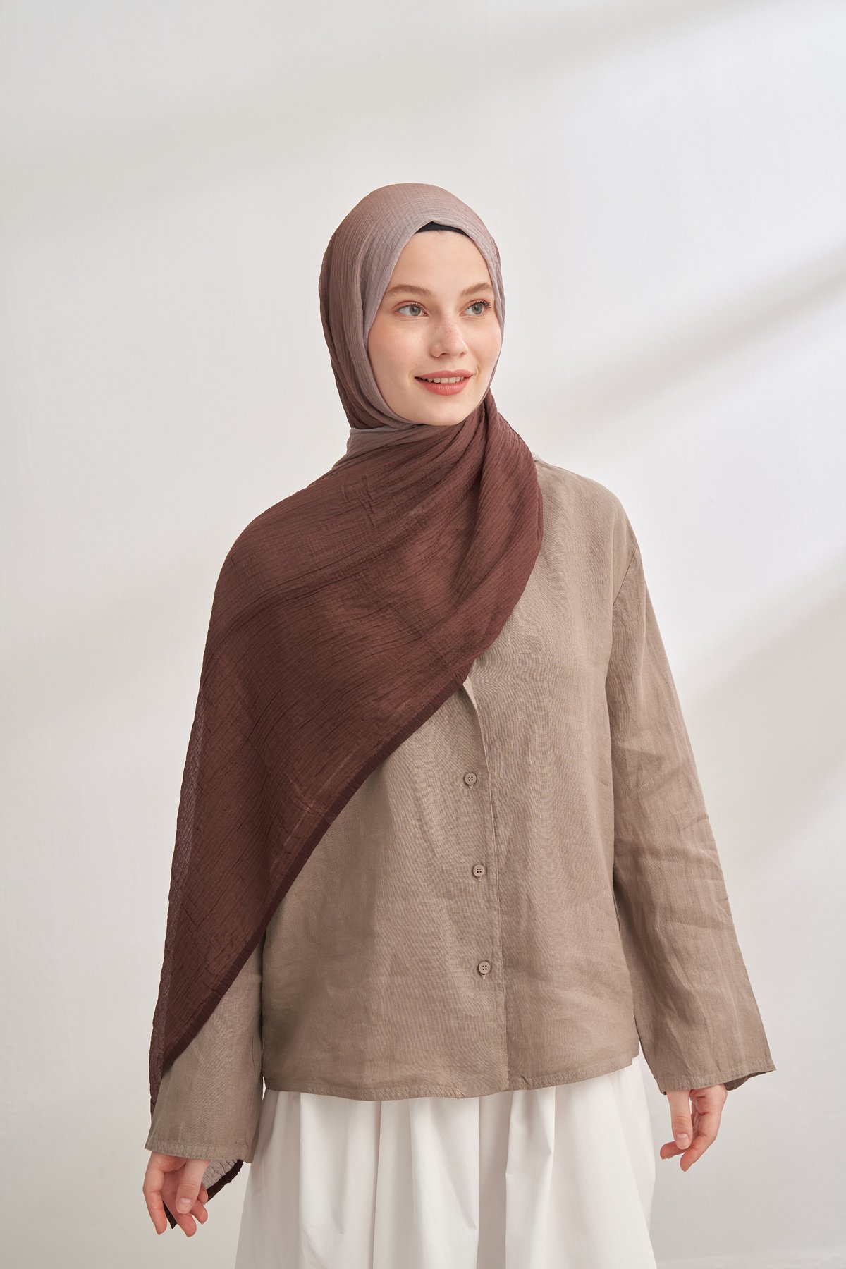 MÜSLİN DEGRADE BİYELİ ŞAL - ACI KAHVE - KAHVE