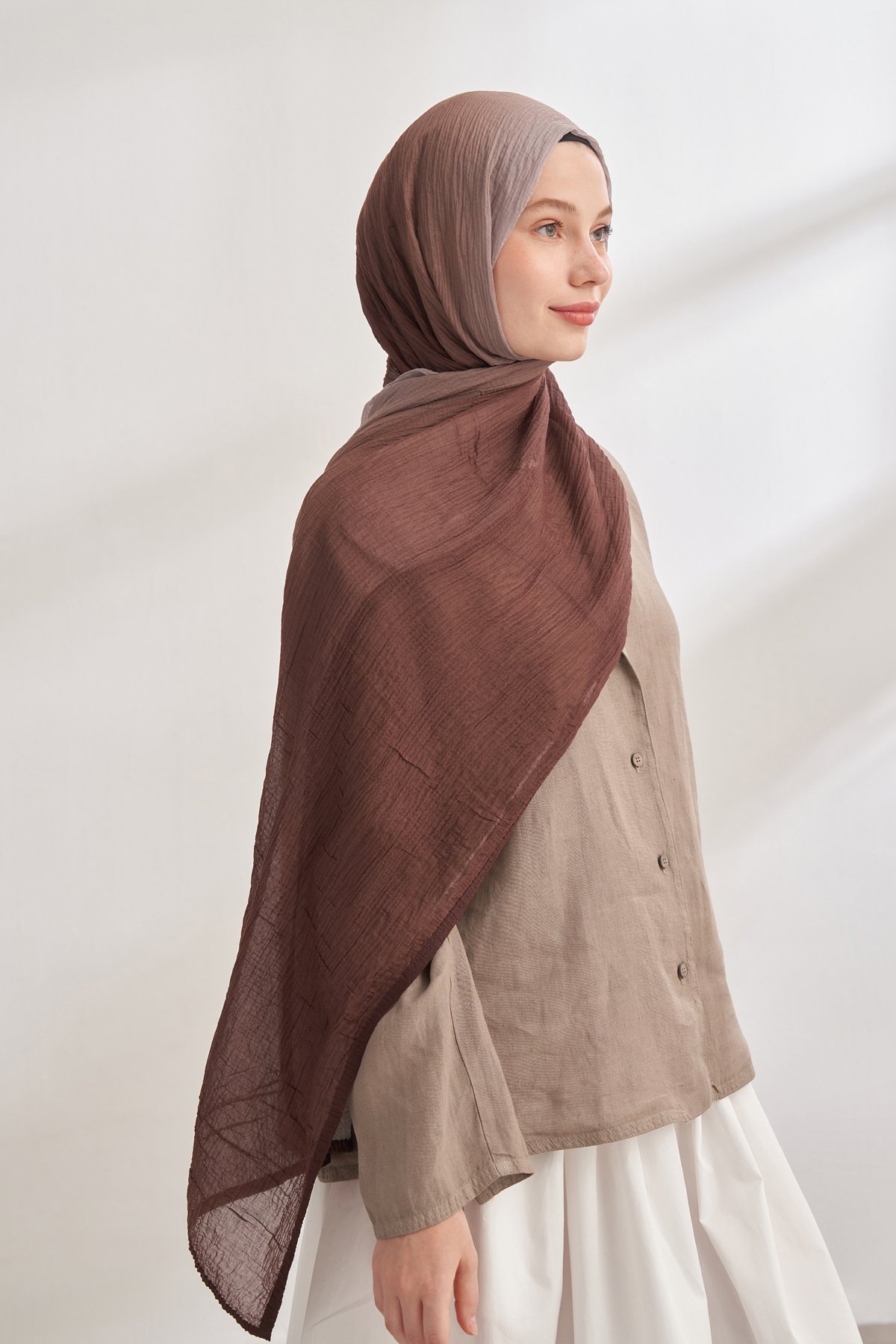 MÜSLİN DEGRADE BİYELİ ŞAL - ACI KAHVE - KAHVE