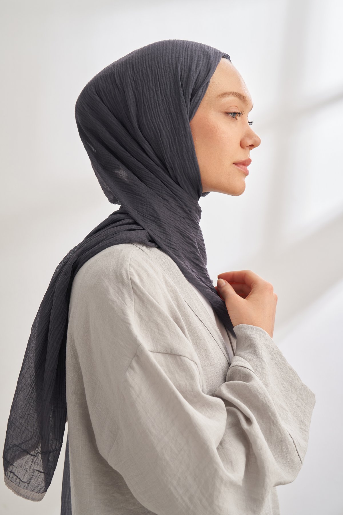 MÜSLİN DEGRADE BİYELİ ŞAL - ANTRASİT - FÜME