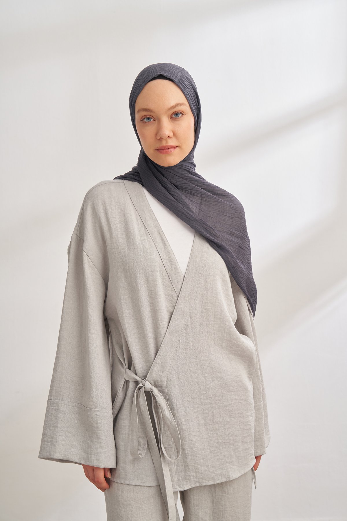 MÜSLİN DEGRADE BİYELİ ŞAL - ANTRASİT - FÜME