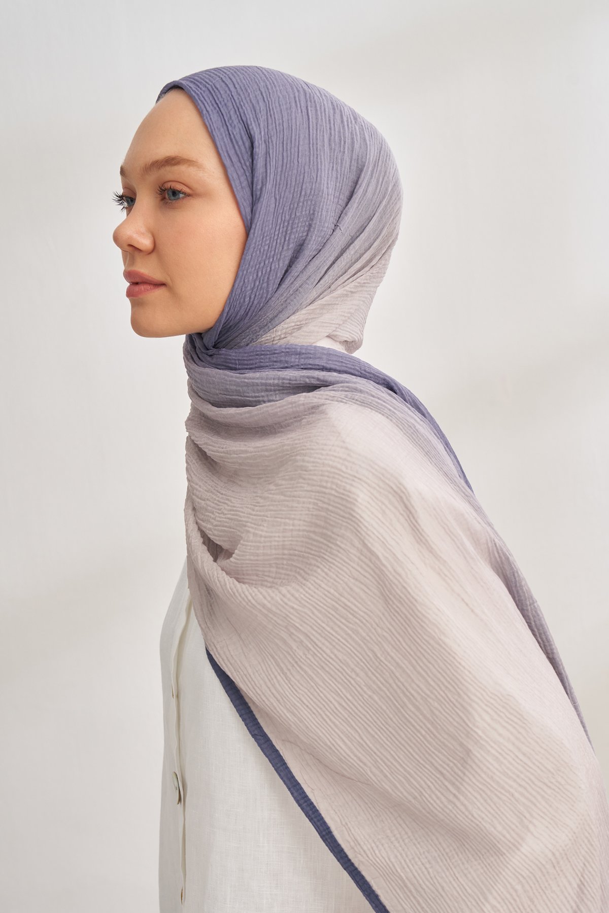 MÜSLİN DEGRADE BİYELİ ŞAL - GECE MAVİSİ - TAŞ