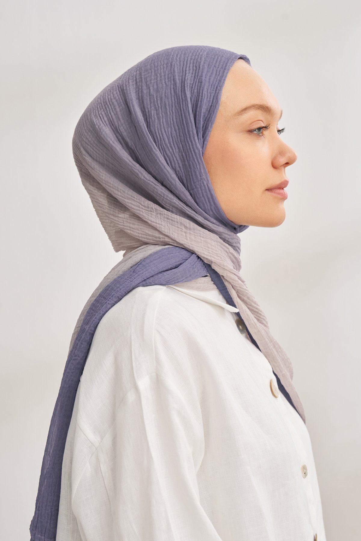 MÜSLİN DEGRADE BİYELİ ŞAL - GECE MAVİSİ - TAŞ