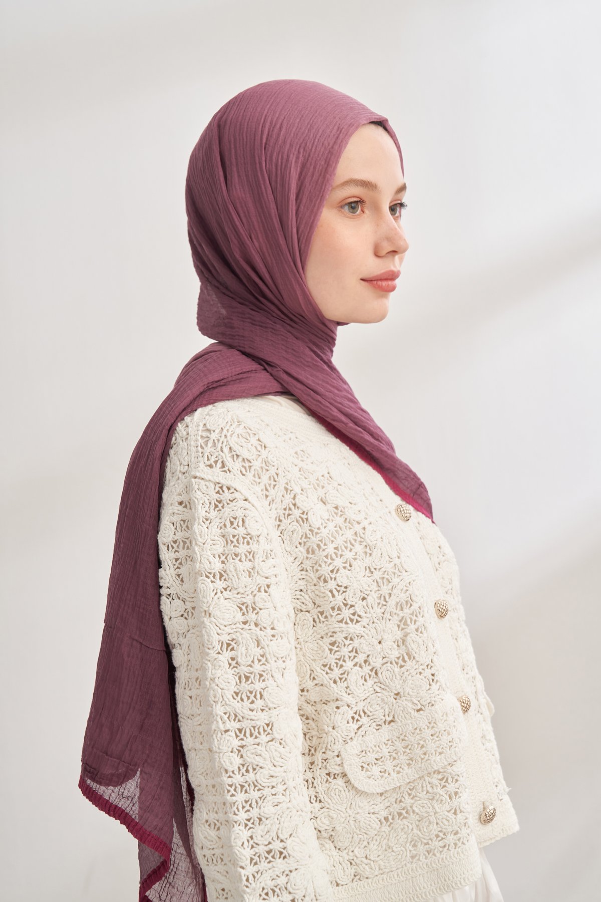 MÜSLİN DEGRADE BİYELİ ŞAL - GÜL KURUSU