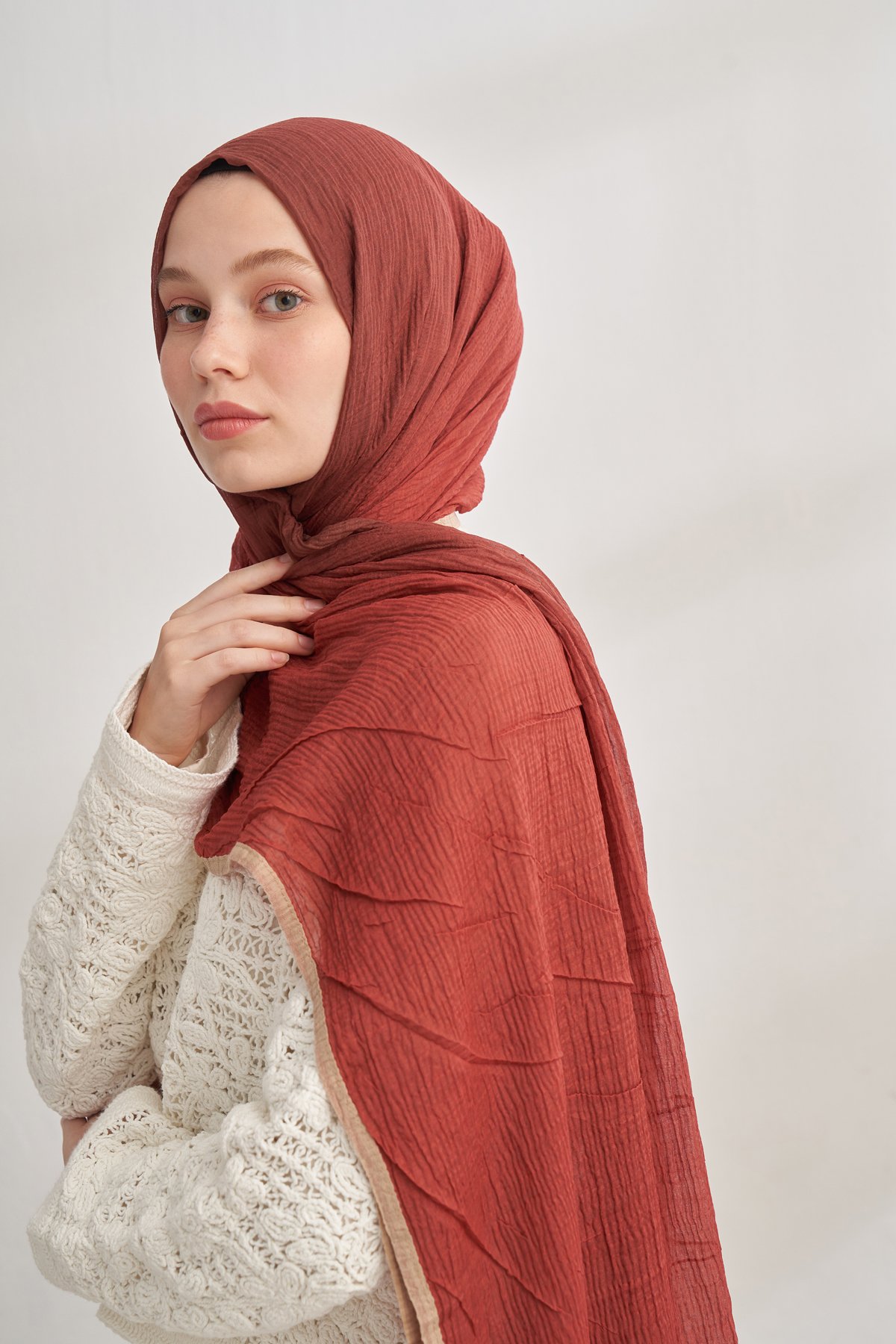 MÜSLİN DEGRADE BİYELİ ŞAL - KAHVE - KİREMİT