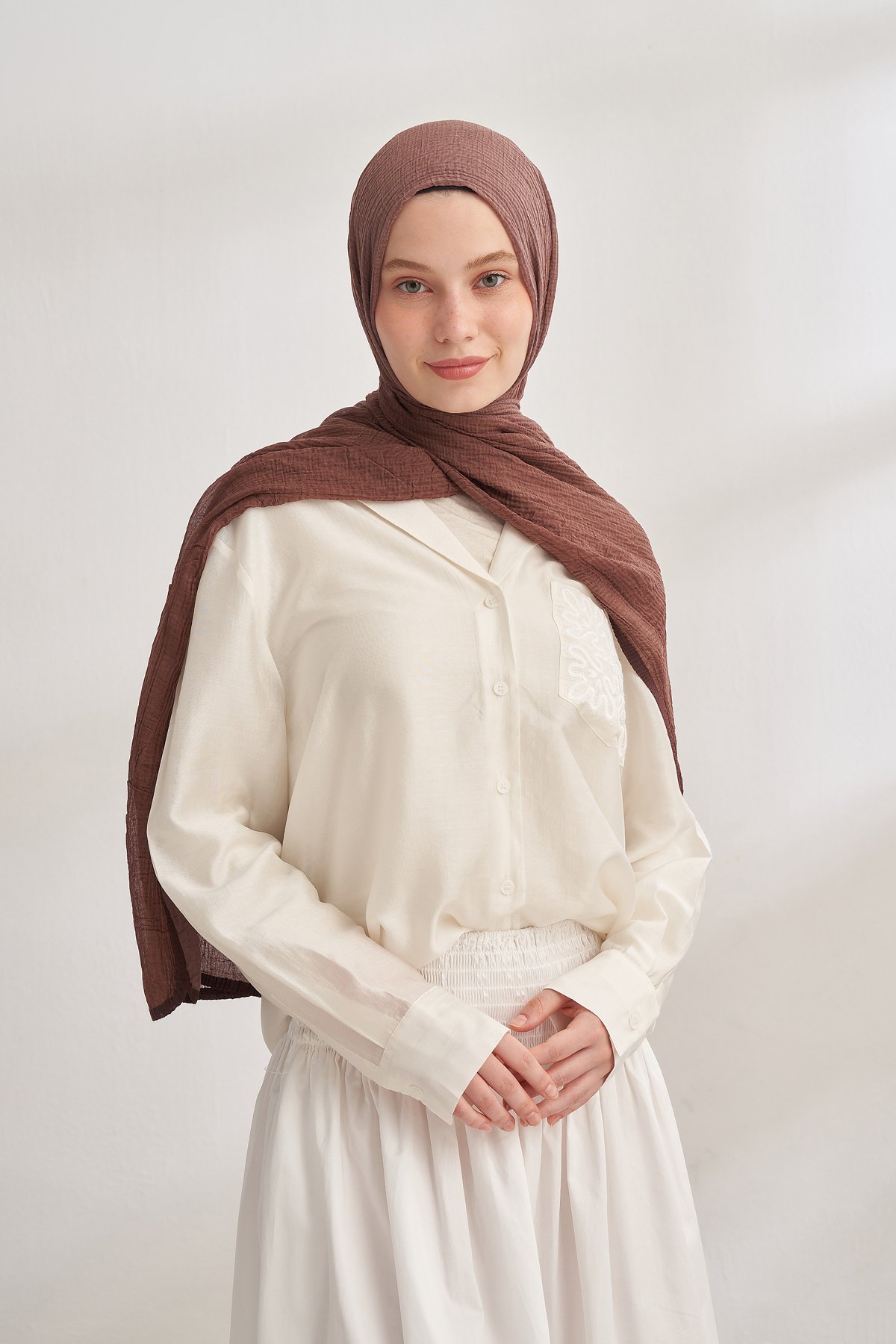 MÜSLİN DEGRADE BİYELİ ŞAL - LATTE - TOPRAK