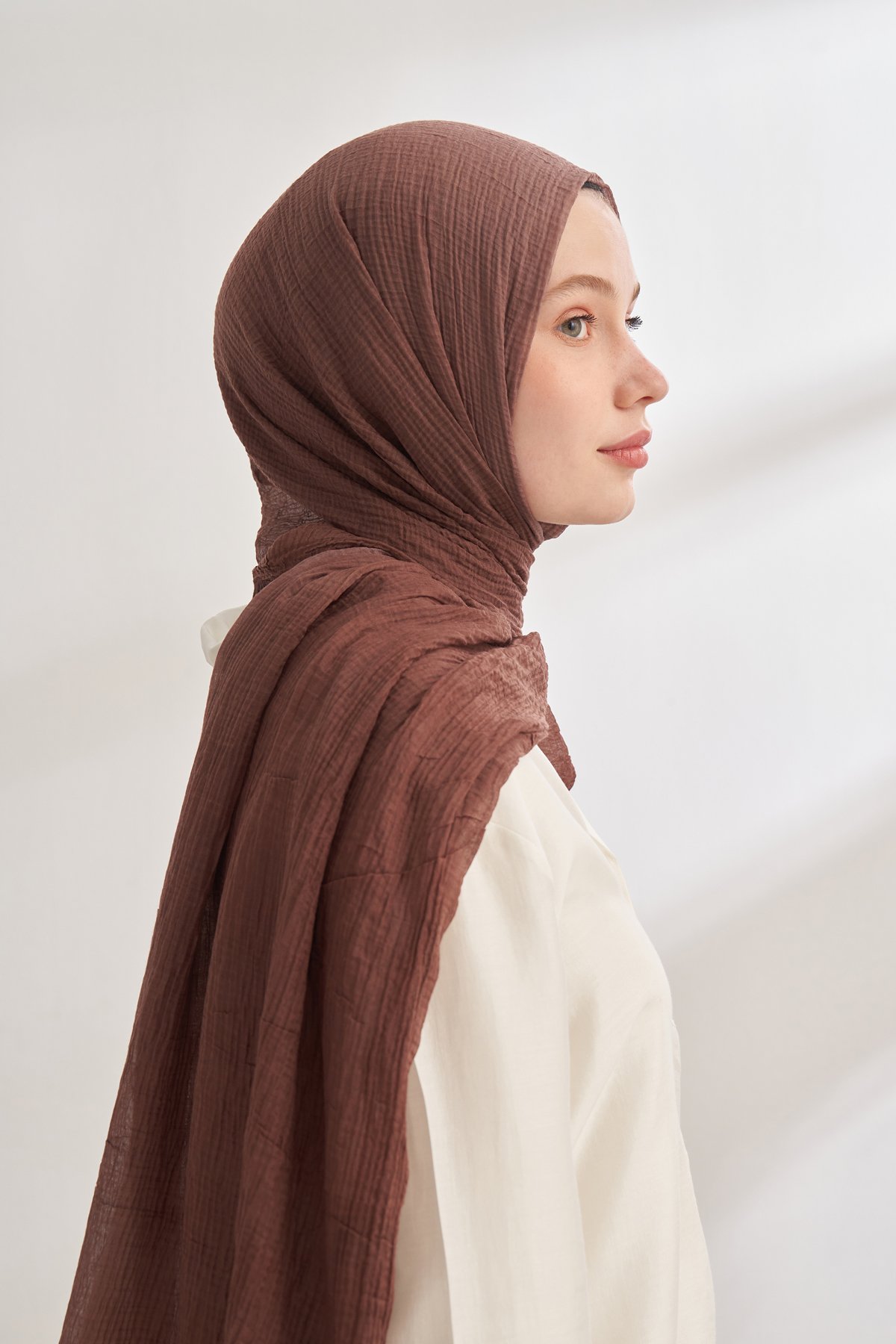 MÜSLİN DEGRADE BİYELİ ŞAL - LATTE - TOPRAK