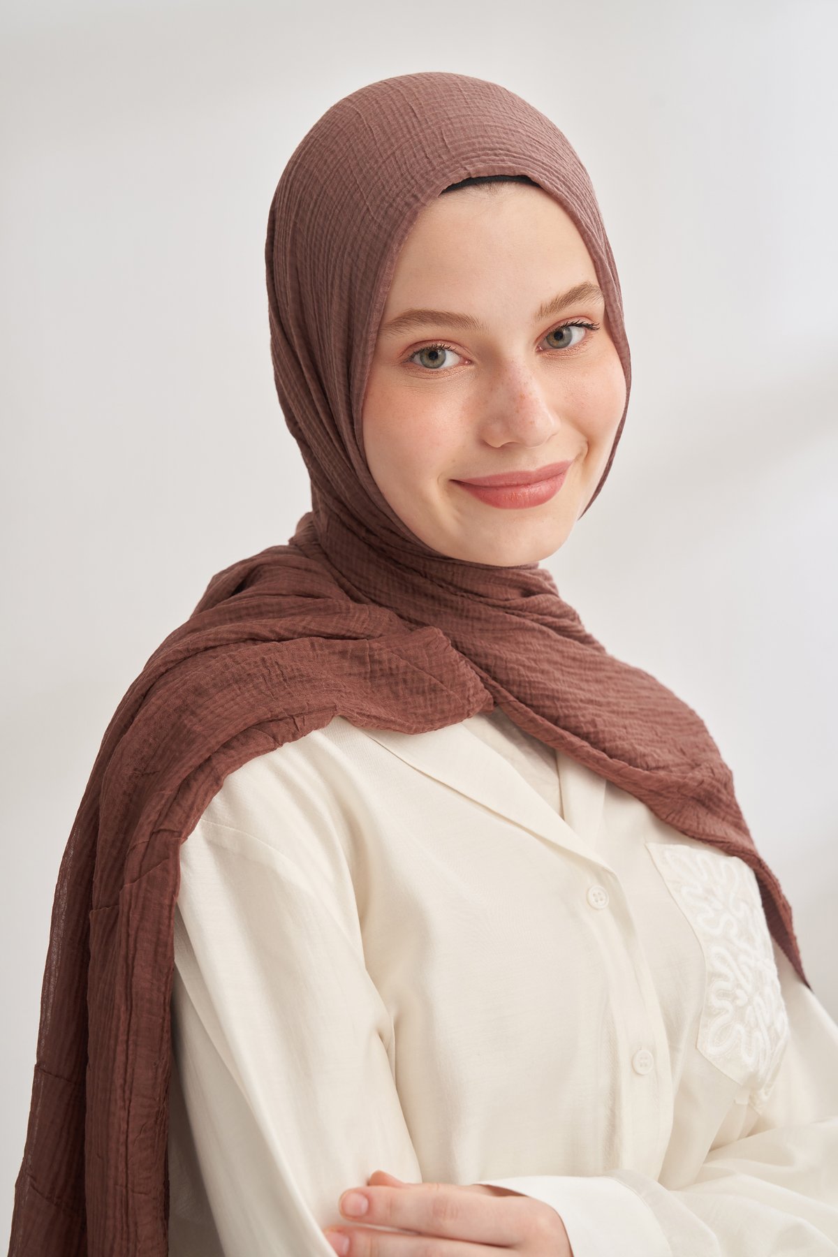 MÜSLİN DEGRADE BİYELİ ŞAL - LATTE - TOPRAK