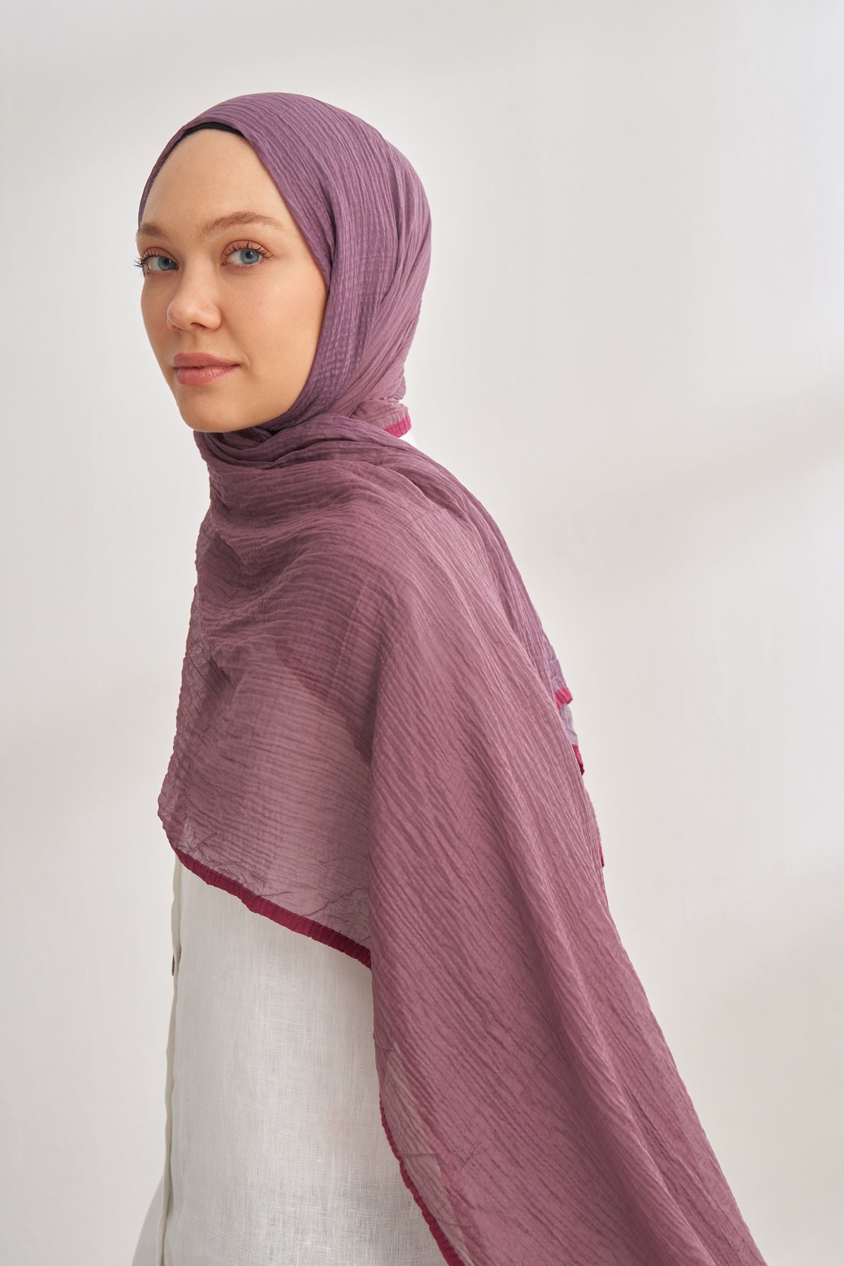 MÜSLİN DEGRADE BİYELİ ŞAL - LEYLAK