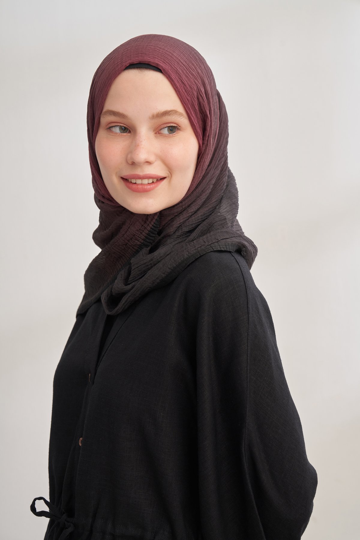 MÜSLİN DEGRADE BİYELİ ŞAL - SİYAH - BORDO