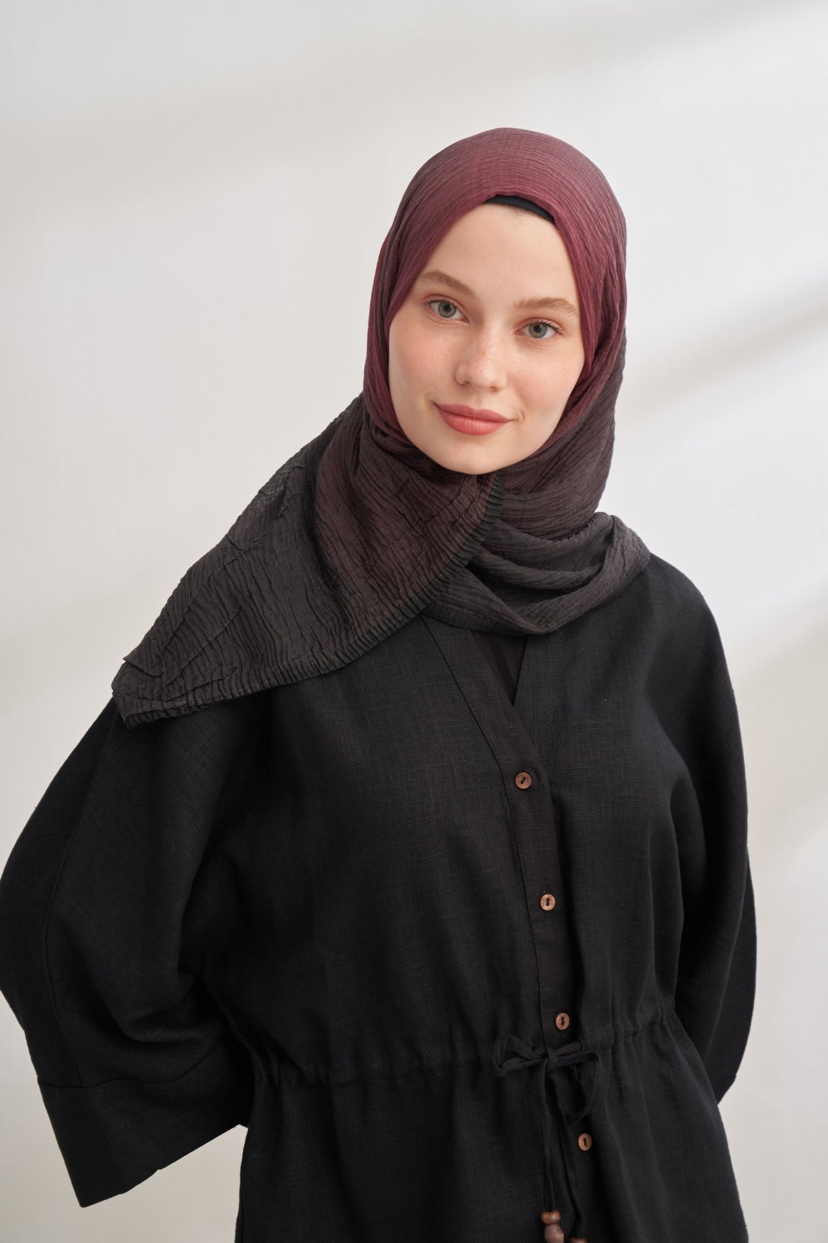 MÜSLİN DEGRADE BİYELİ ŞAL - SİYAH - BORDO