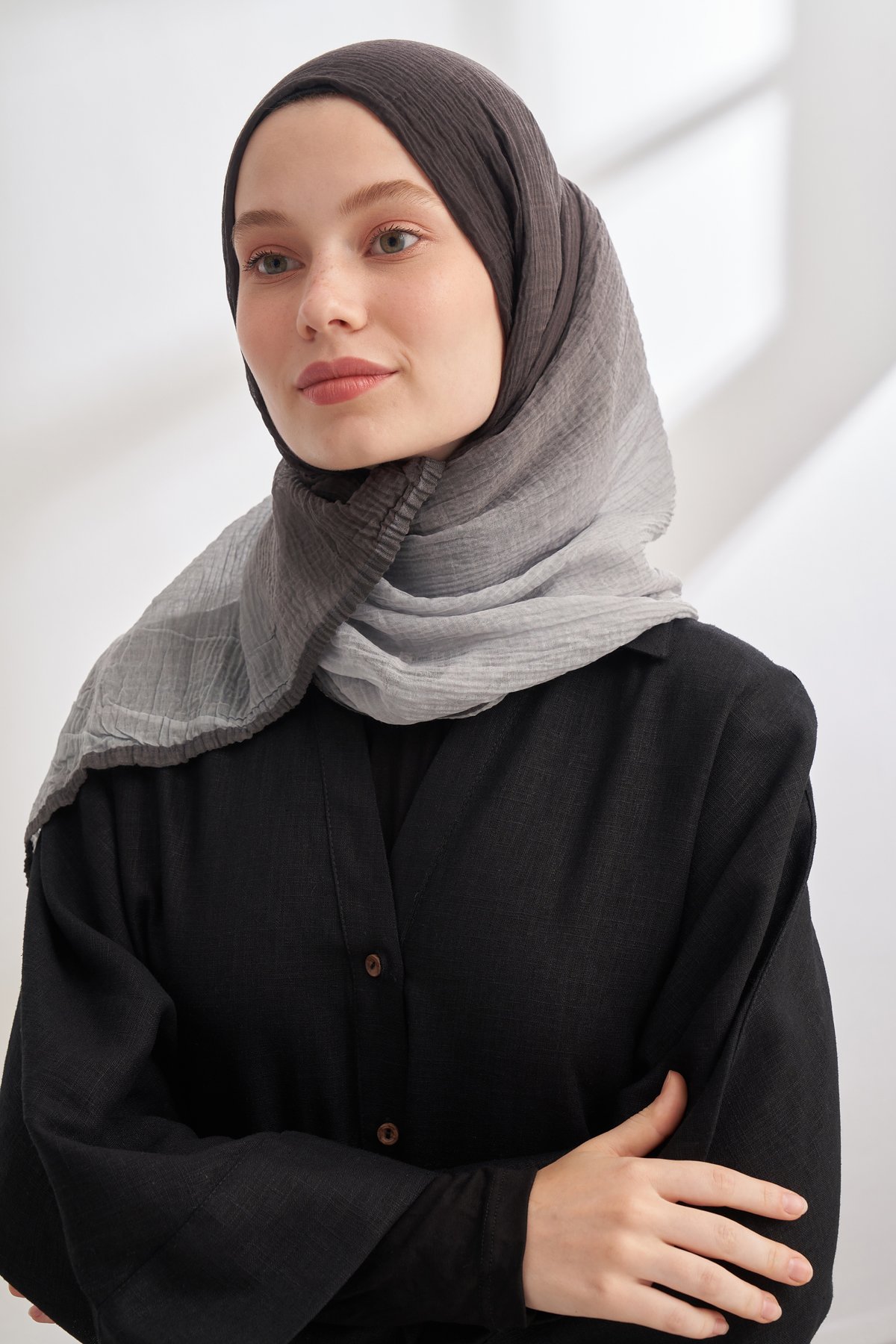 MÜSLİN DEGRADE BİYELİ ŞAL - SİYAH - GRİ
