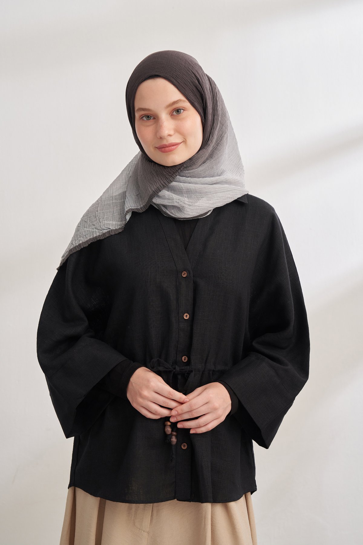 MÜSLİN DEGRADE BİYELİ ŞAL - SİYAH - GRİ