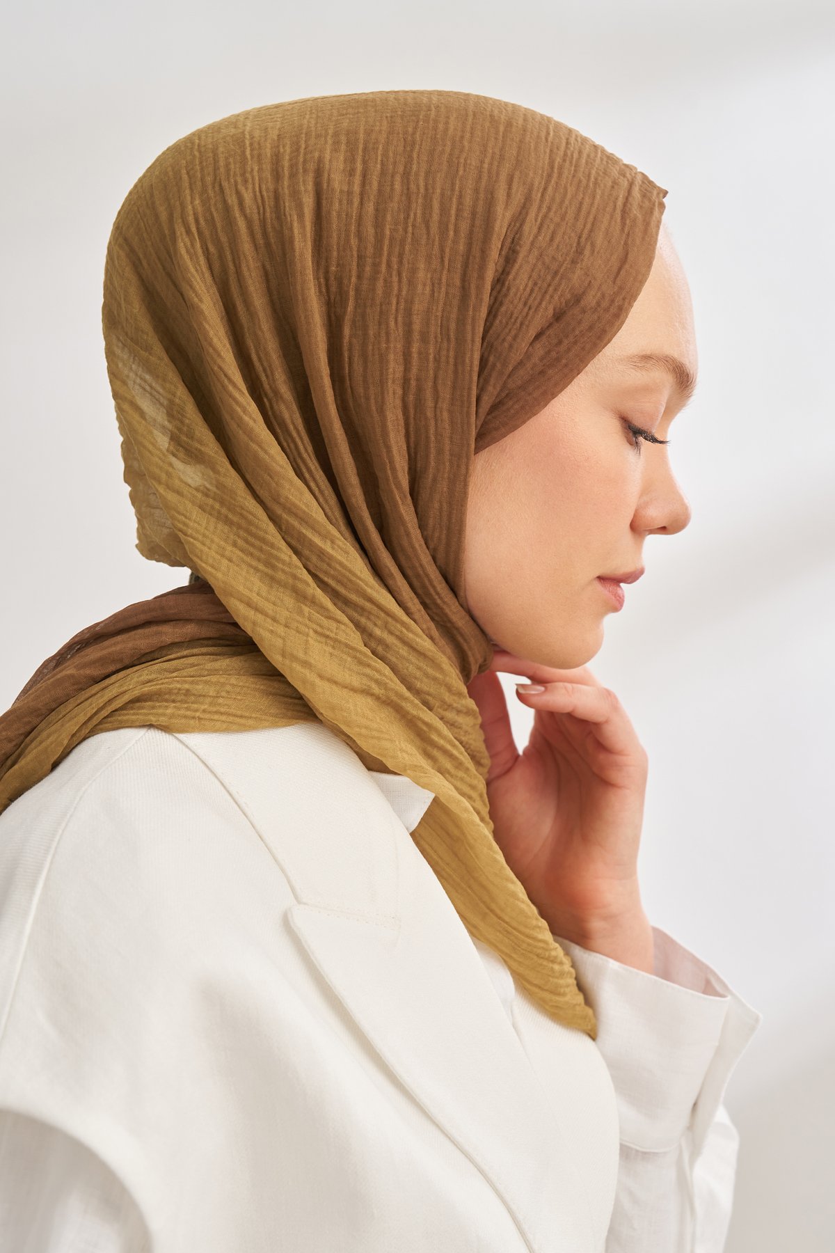 MÜSLİN DEGRADE BİYELİ ŞAL - YAĞ YEŞİLİ