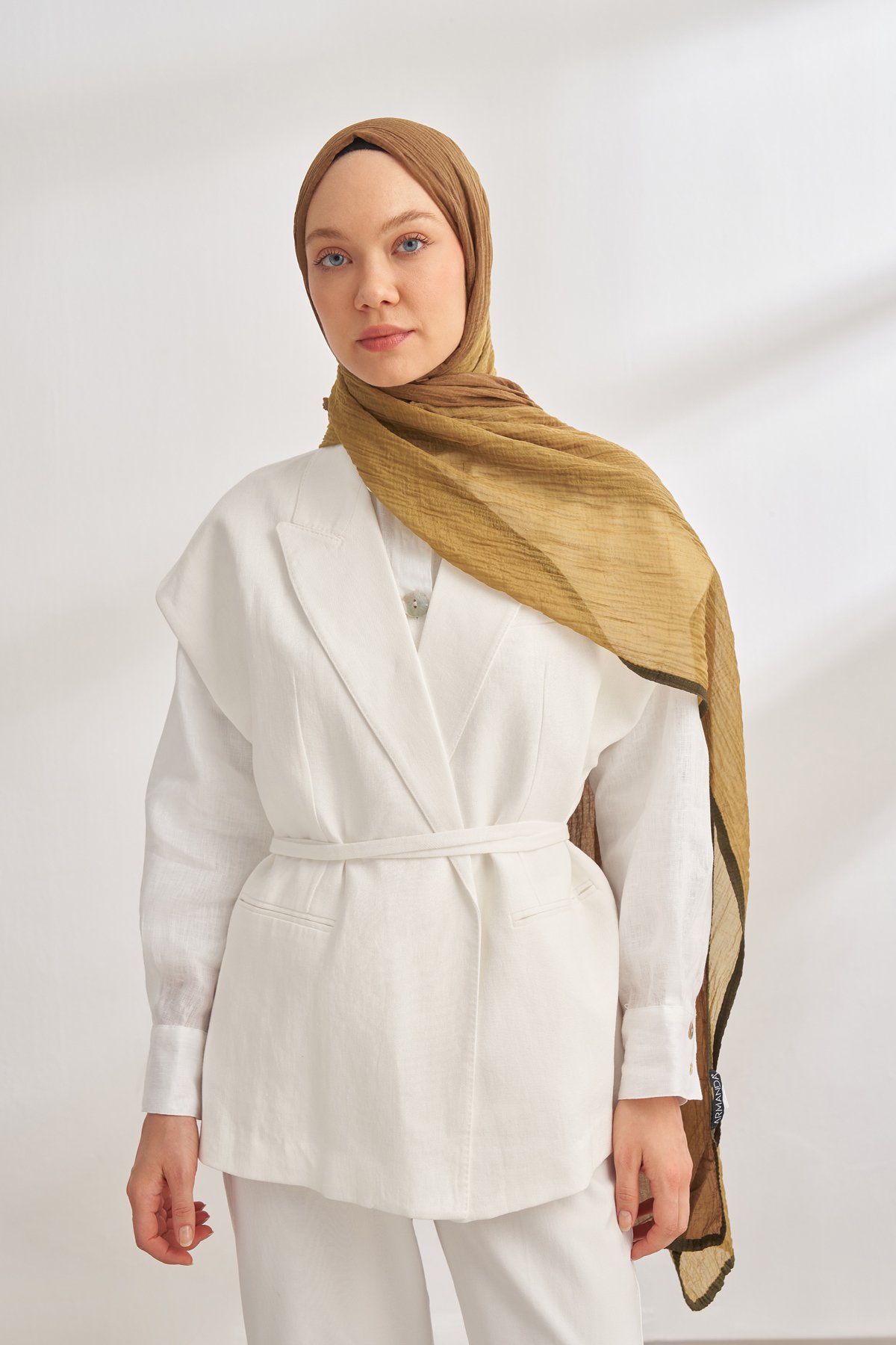 MÜSLİN DEGRADE BİYELİ ŞAL - YAĞ YEŞİLİ