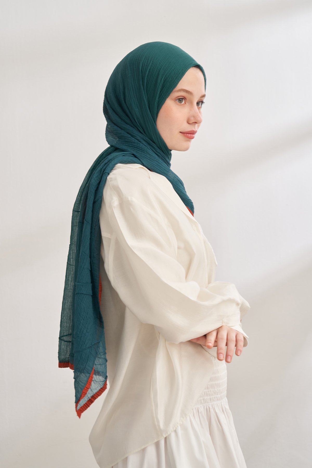 MÜSLİN DEGRADE BİYELİ ŞAL - ZÜMRÜT