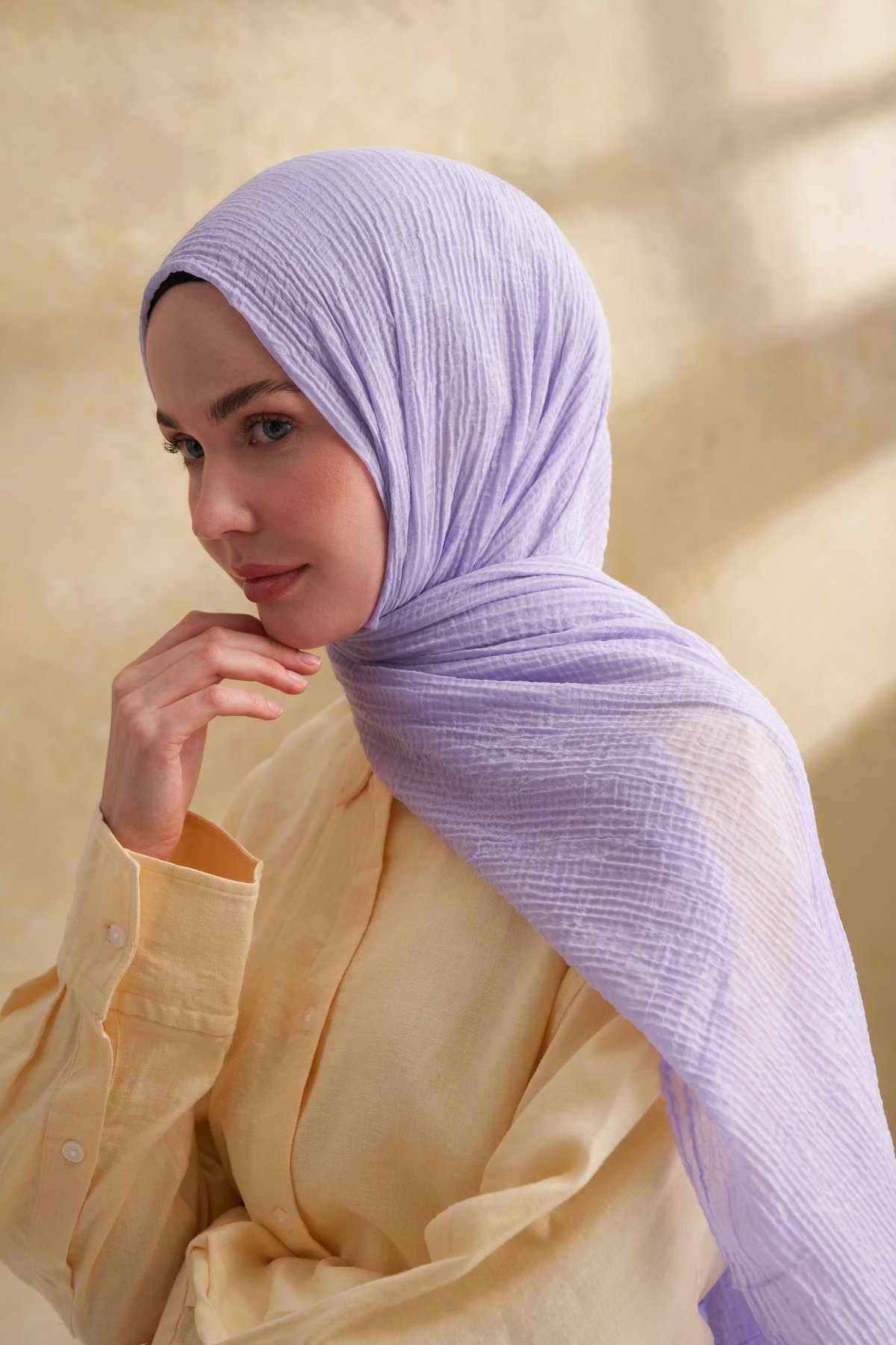 MÜSLİN YAPRAK DESEN ŞAL - AÇIK LEYLAK