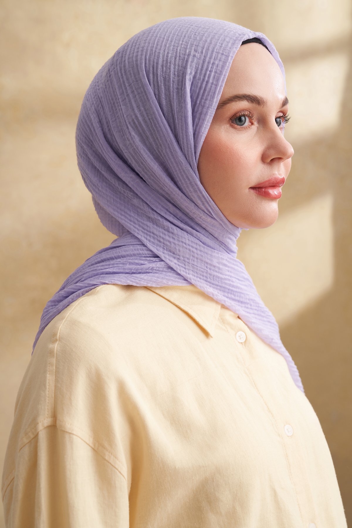 MÜSLİN YAPRAK DESEN ŞAL - AÇIK LEYLAK