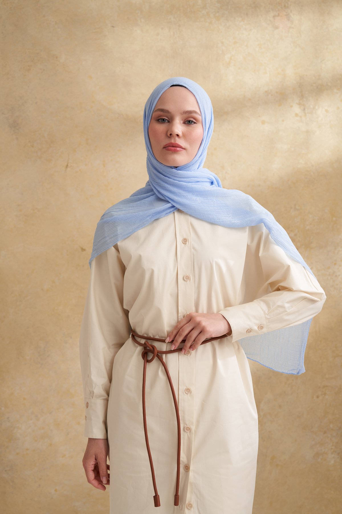 MÜSLİN YAPRAK DESEN ŞAL - BEBE MAVİSİ