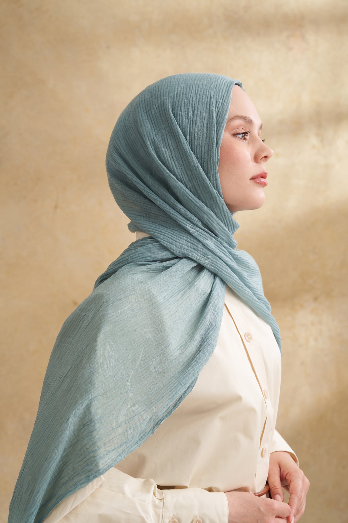 MÜSLİN YAPRAK DESEN ŞAL - ÇAĞLA YEŞİLİ