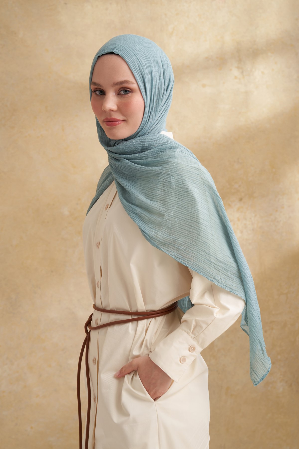 MÜSLİN YAPRAK DESEN ŞAL - ÇAĞLA YEŞİLİ