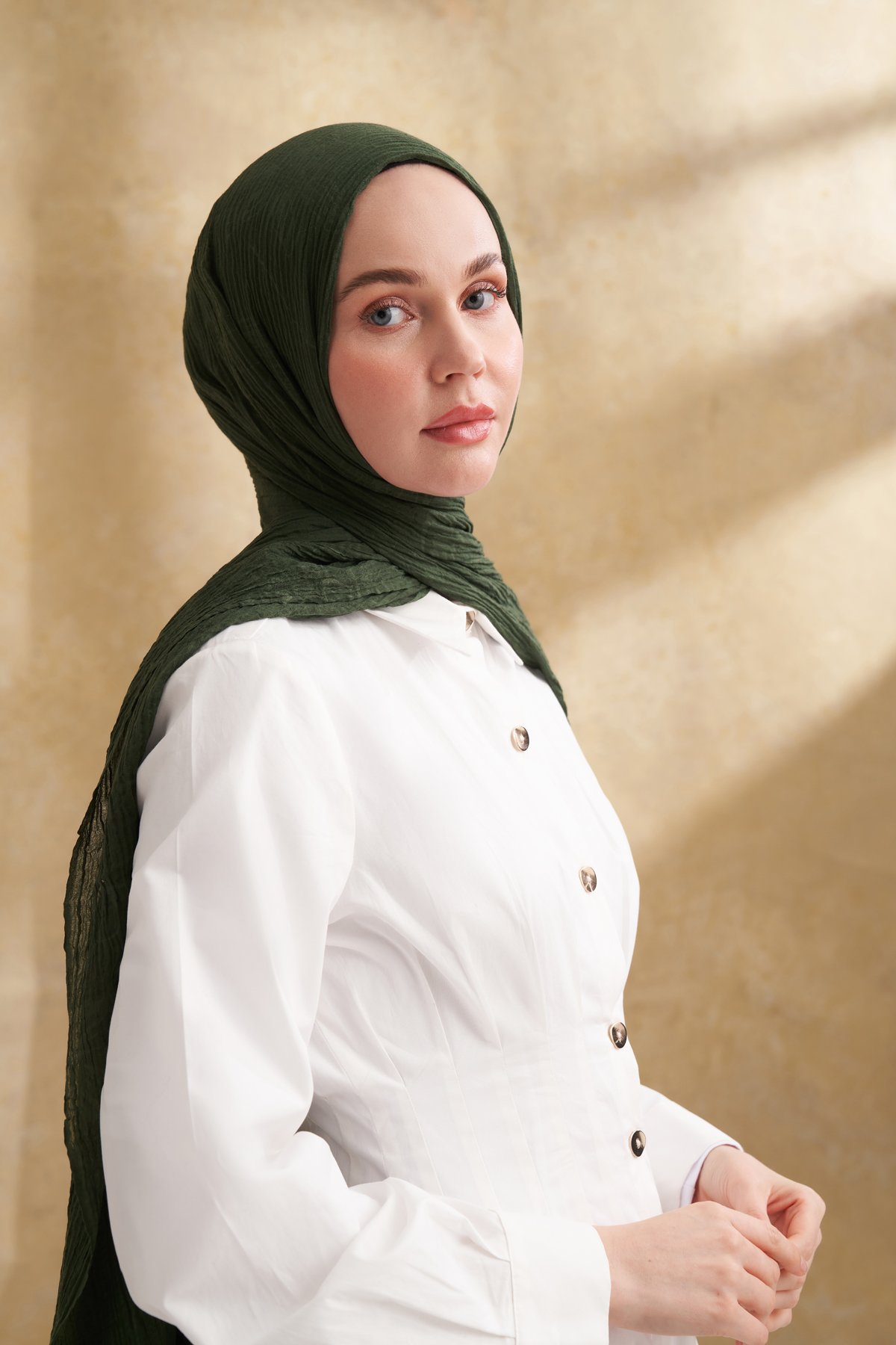 MÜSLİN YAPRAK DESEN ŞAL - ÇAM YEŞİLİ